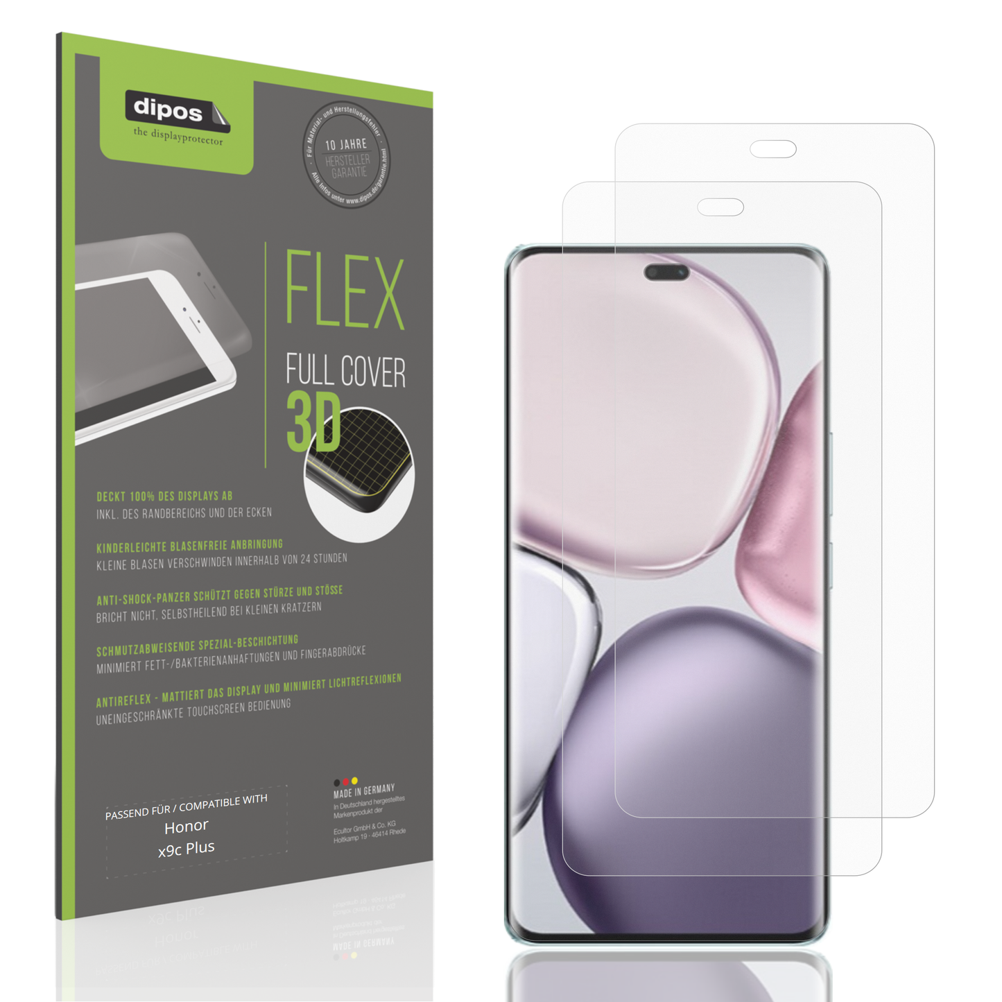 Matte Displayschutzfolie von dipos passend für honorx9c plus, 100% Displayabdeckung und blasenfreie Montage