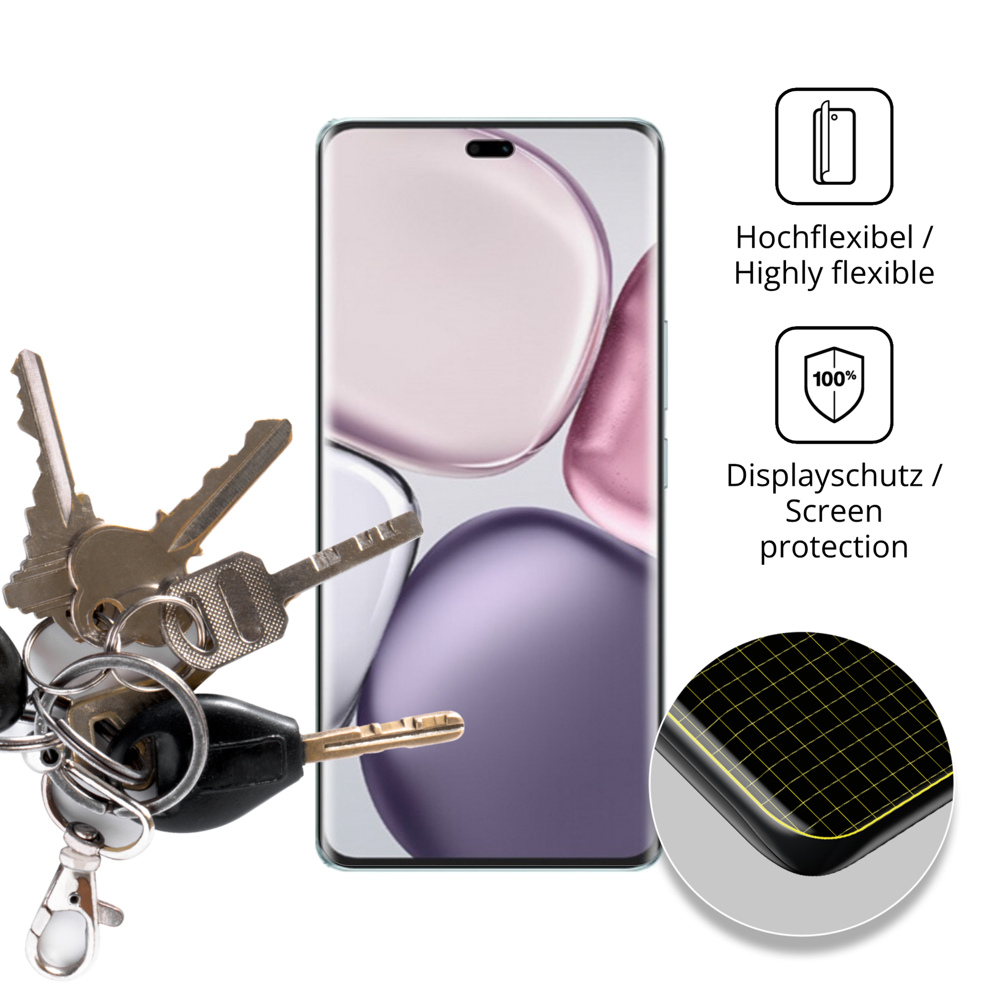 dipos Displayschutz für honorx9c plus, transparente Oberfläche, perfekte Passform auch für die Rundungen