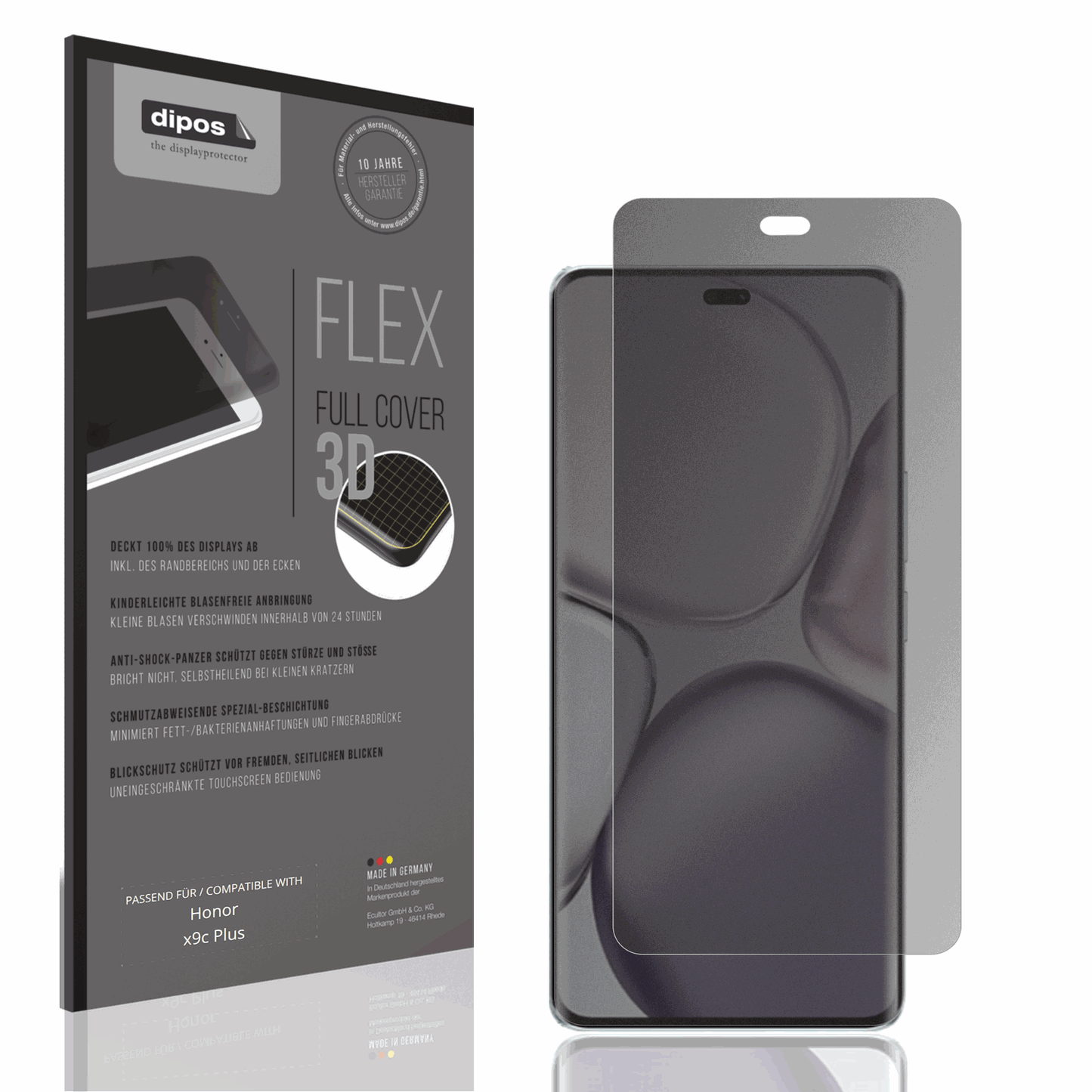 Blickschutzfolie von dipos passend für honorx9c plus, 100% Displayabdeckung und blasenfreie Montage
