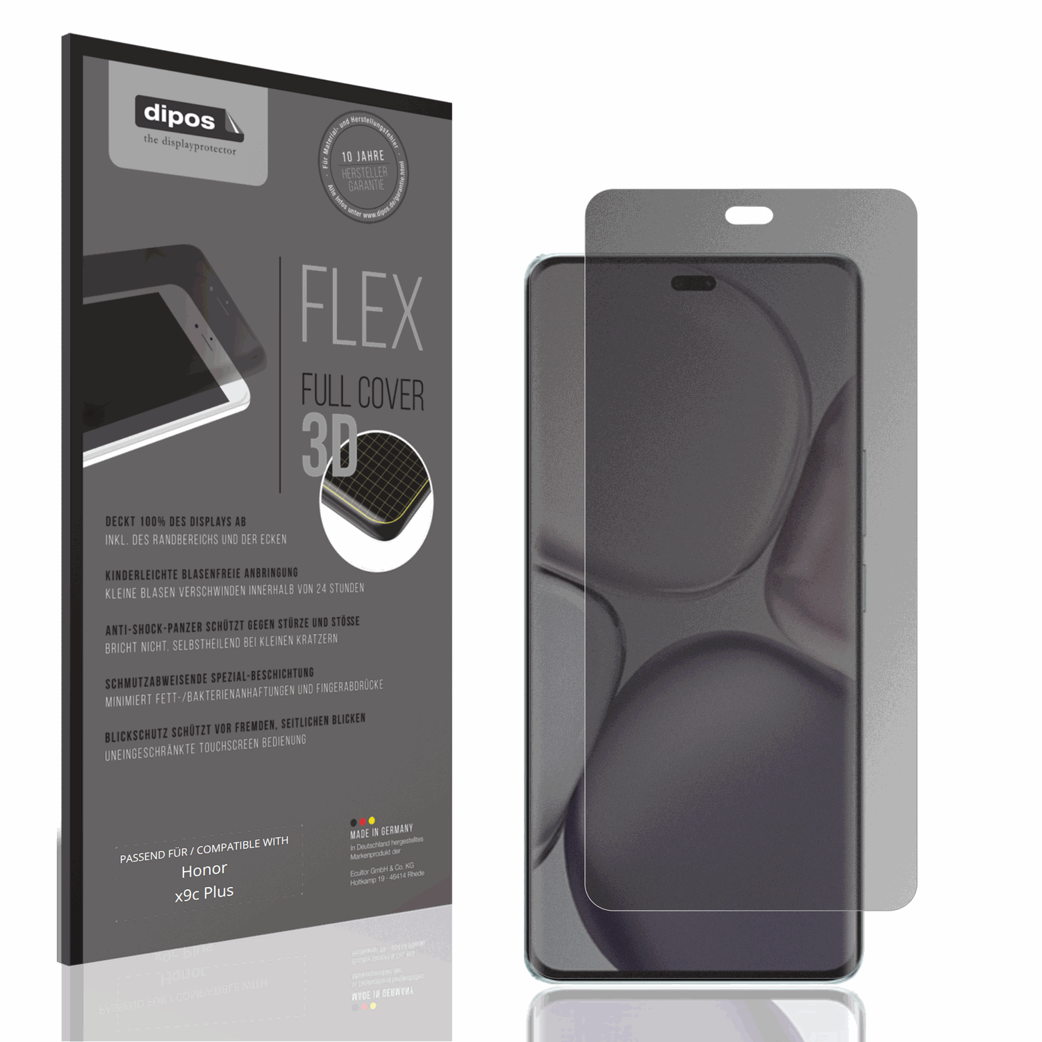 Blickschutzfolie von dipos passend für honorx9c plus, 100% Displayabdeckung und blasenfreie Montage