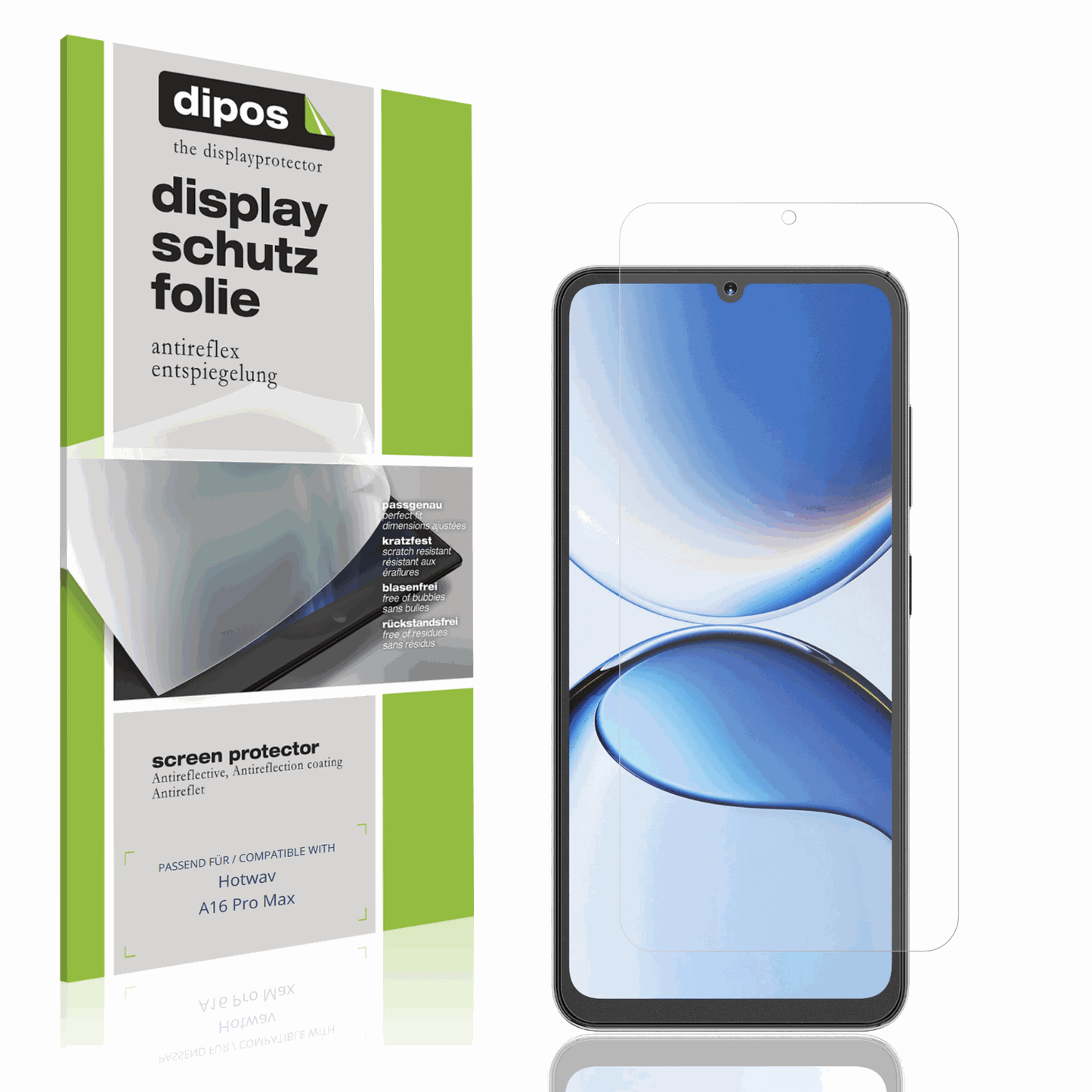 Matte Displayschutzfolie von dipos passend für Hotwav A16 Pro Max, präziser Zuschnitt und blasenfrei montiert