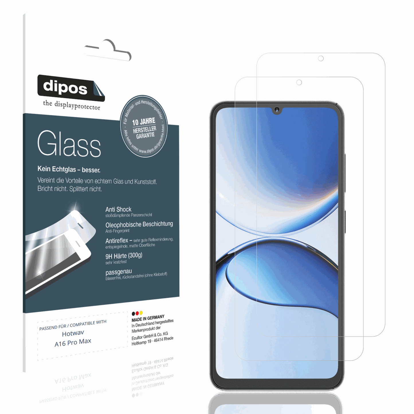 Matte Displayschutzfolie von dipos passend für Hotwav A16 Pro Max, 9H kratzfest und blasenfrei montiert