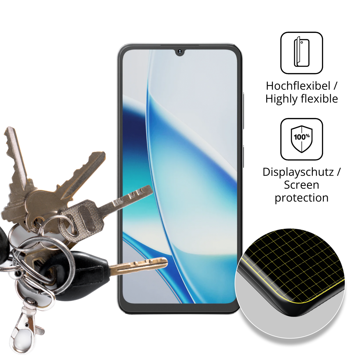 dipos Displayschutz für Hotwav A17 Pro Max, transparente Oberfläche, perfekte Passform auch für die Rundungen