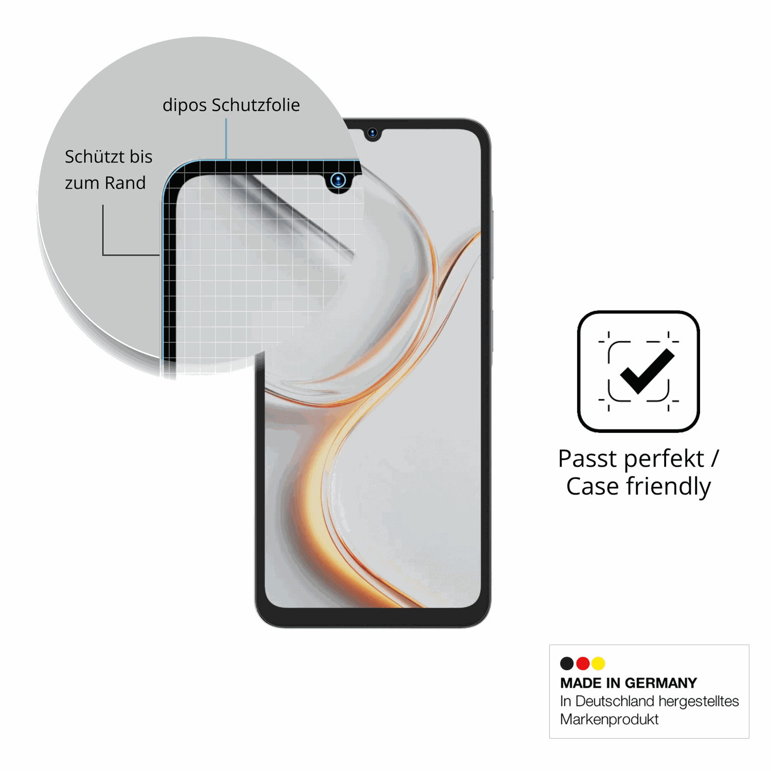 Schutzglasfolie mit optimaler Passform, zur Verwendung mit Hüllen geeignet