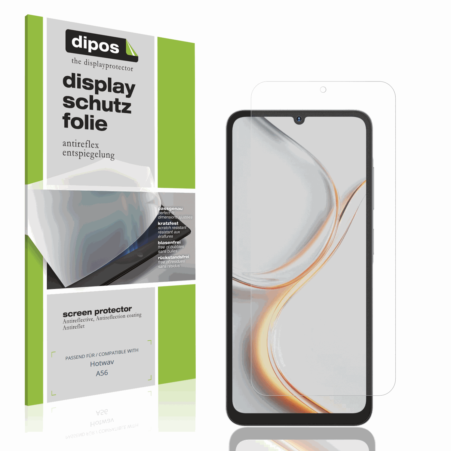 Matte Displayschutzfolie von dipos passend für Hotwav A56, präziser Zuschnitt und blasenfrei montiert