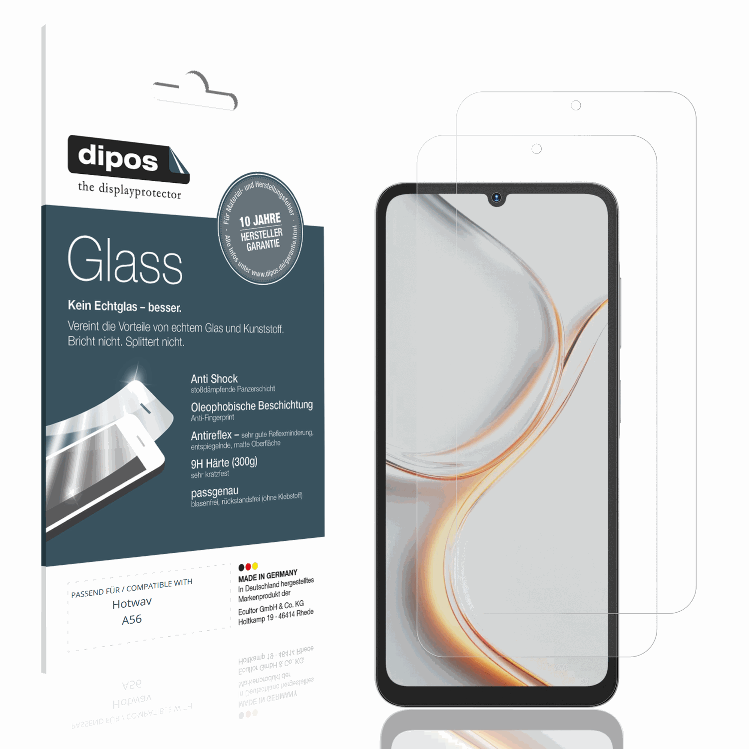 Matte Displayschutzfolie von dipos passend für Hotwav A56, 9H kratzfest und blasenfrei montiert