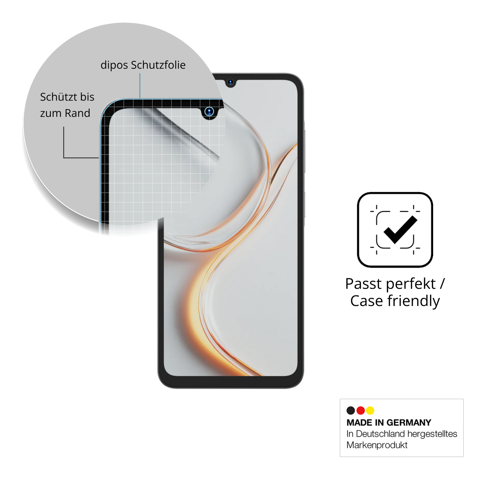 Schutzglasfolie mit optimaler Passform, zur Verwendung mit Hüllen geeignet