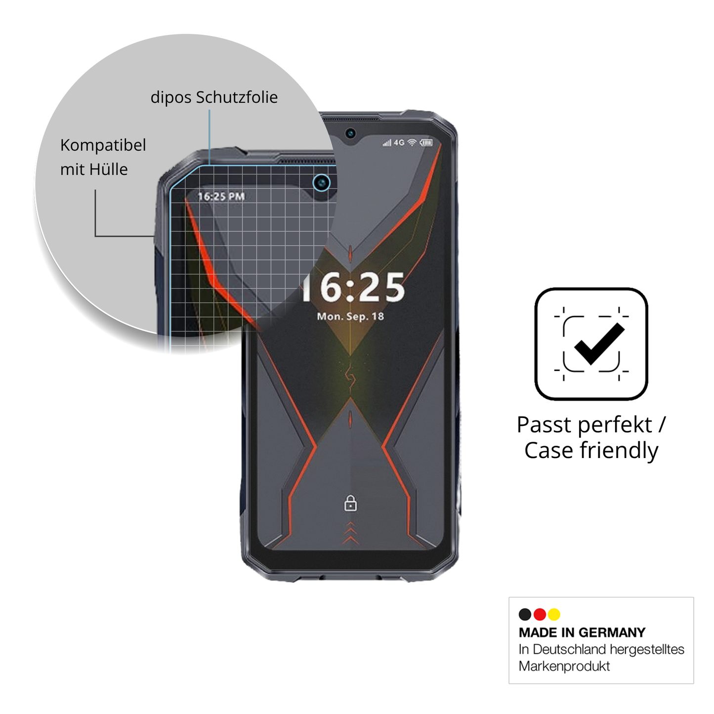 Schutzfolie mit optimaler Passform, zur Verwendung mit Hüllen geeignet