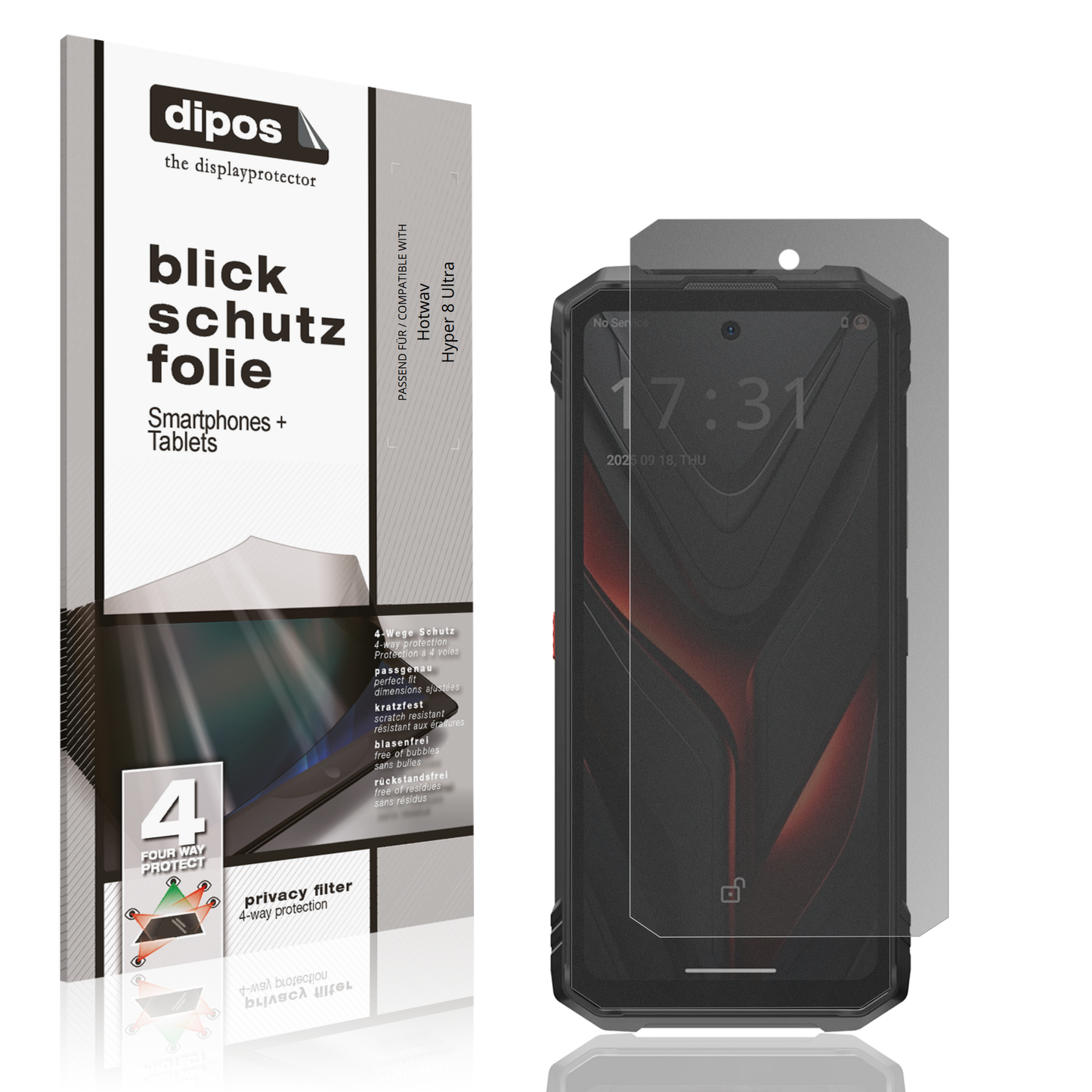 Blickschutzfolie von dipos passend für Hotwav Hyper 8 Ultra, präziser Zuschnitt und blasenfrei montiert