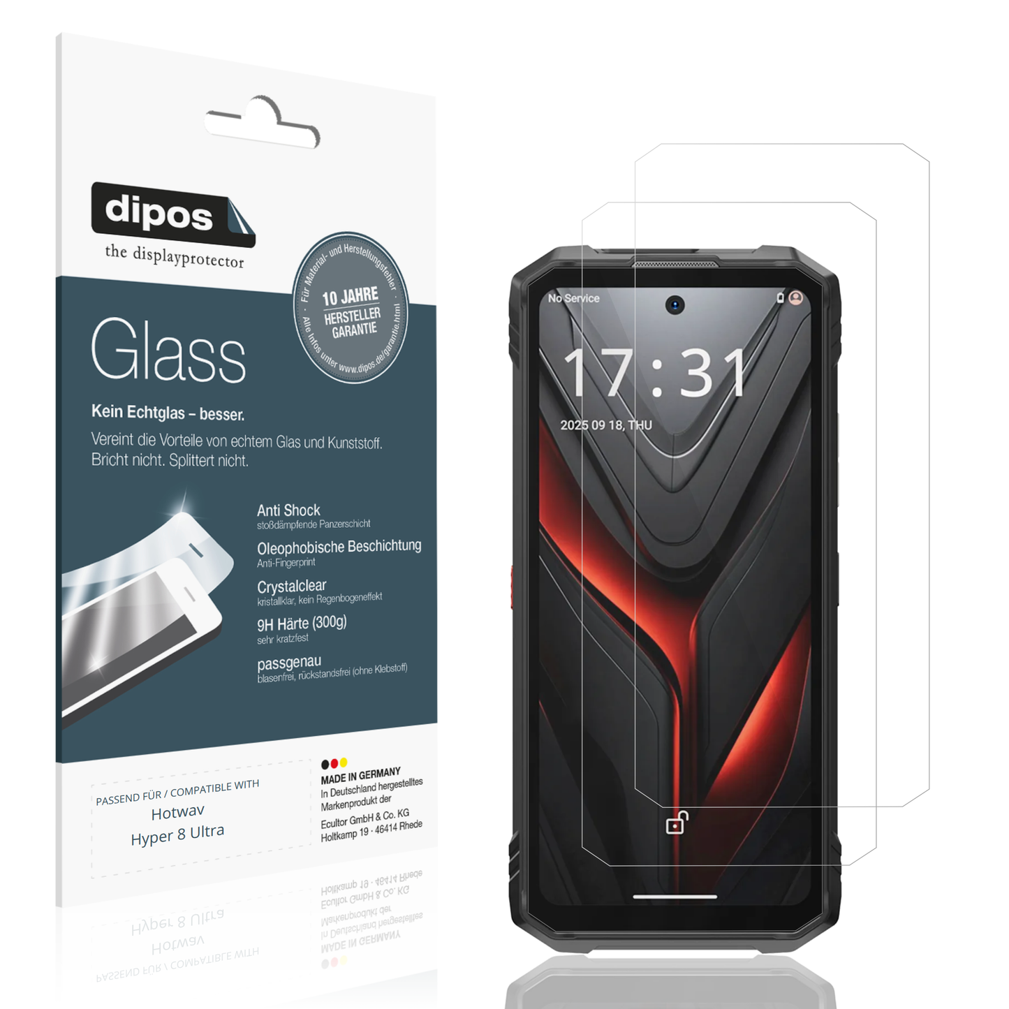 Klare Displayschutzfolie von dipos passend für Hotwav Hyper 8 Ultra, 9H kratzfest und blasenfrei montiert
