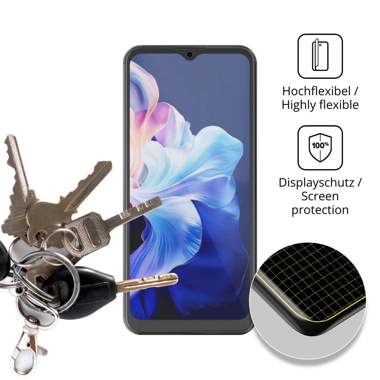 dipos Displayschutz für Hotwav Note 15, transparente Oberfläche, perfekte Passform auch für die Rundungen