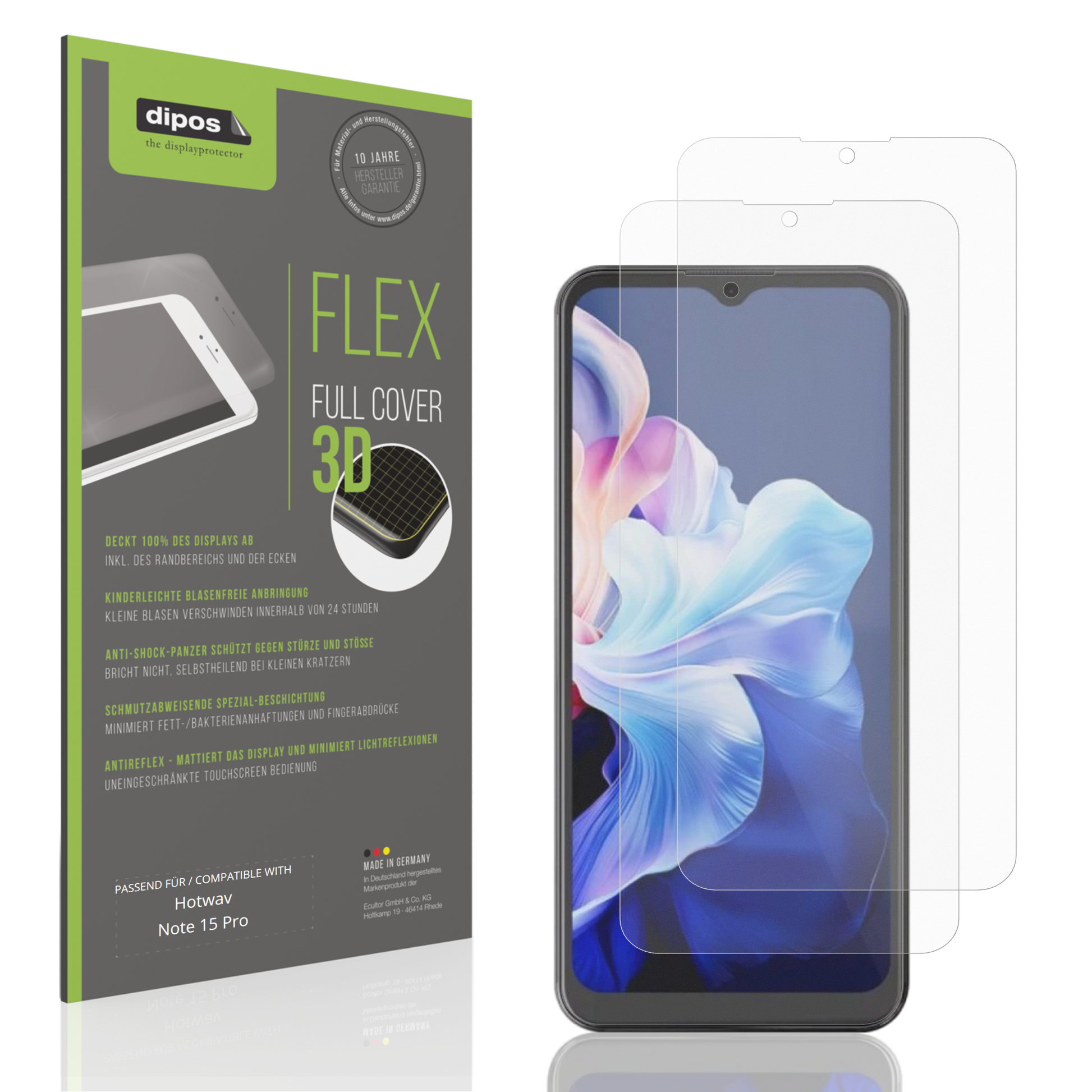 Matte Displayschutzfolie von dipos passend für Hotwav Note 15 Pro, 100% Displayabdeckung und blasenfreie Montage