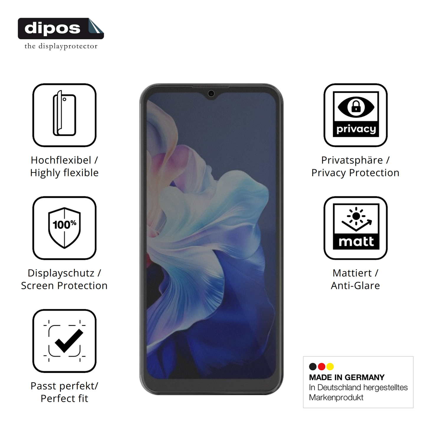 Flexible TPU-Folie passend zugeschnitten für Hotwav Note 15 Pro, mit Privatsphäre-Schutz durch Sichtschutz-Folie