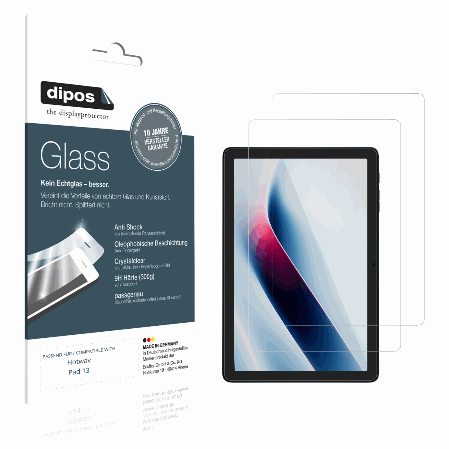 Klare Displayschutzfolie von dipos passend für Hotwav Pad 13, 9H kratzfest und blasenfrei montiert