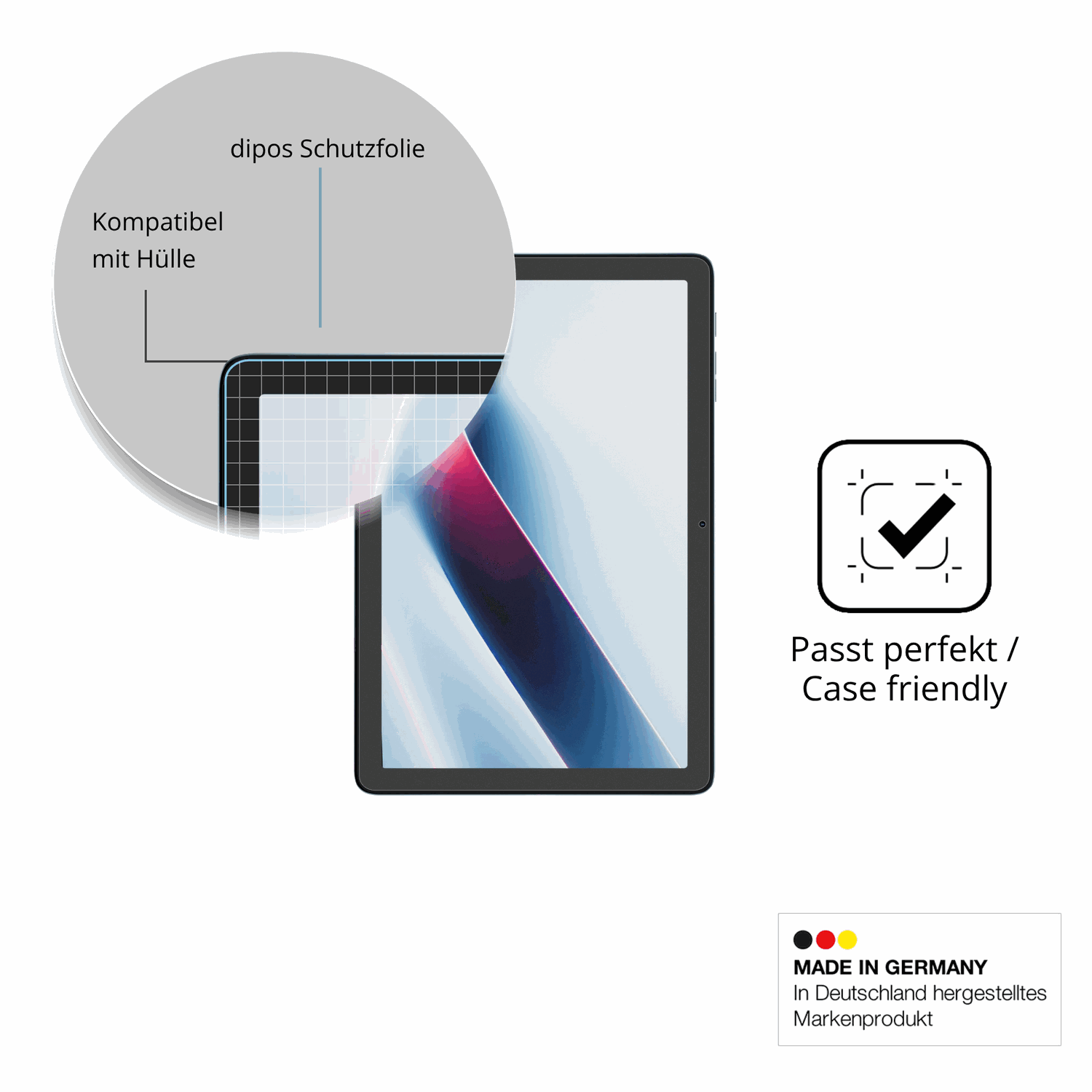 Schutzfolie mit optimaler Passform, zur Verwendung mit Hüllen geeignet