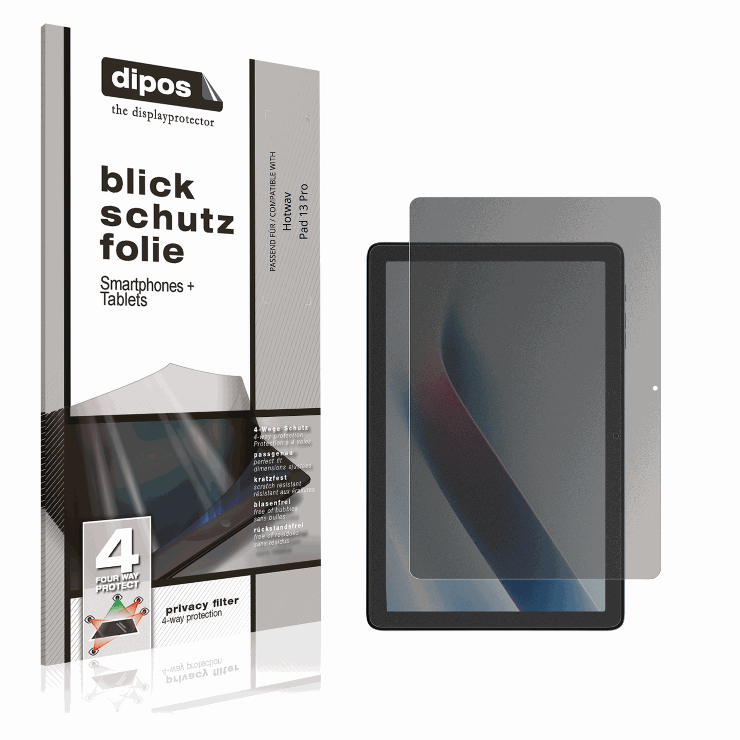 Blickschutzfolie von dipos passend für Hotwav Pad 13 Pro, präziser Zuschnitt und blasenfrei montiert