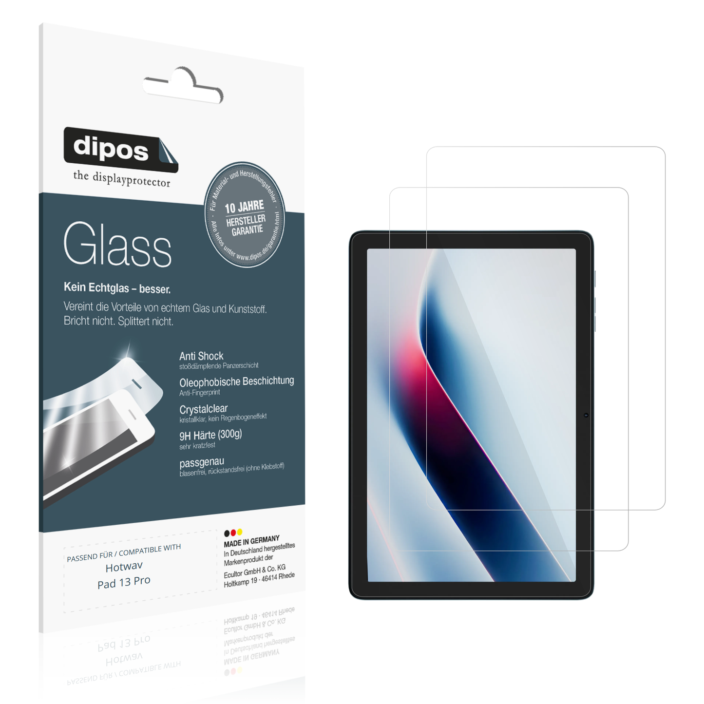 Klare Displayschutzfolie von dipos passend für Hotwav Pad 13 Pro, 9H kratzfest und blasenfrei montiert