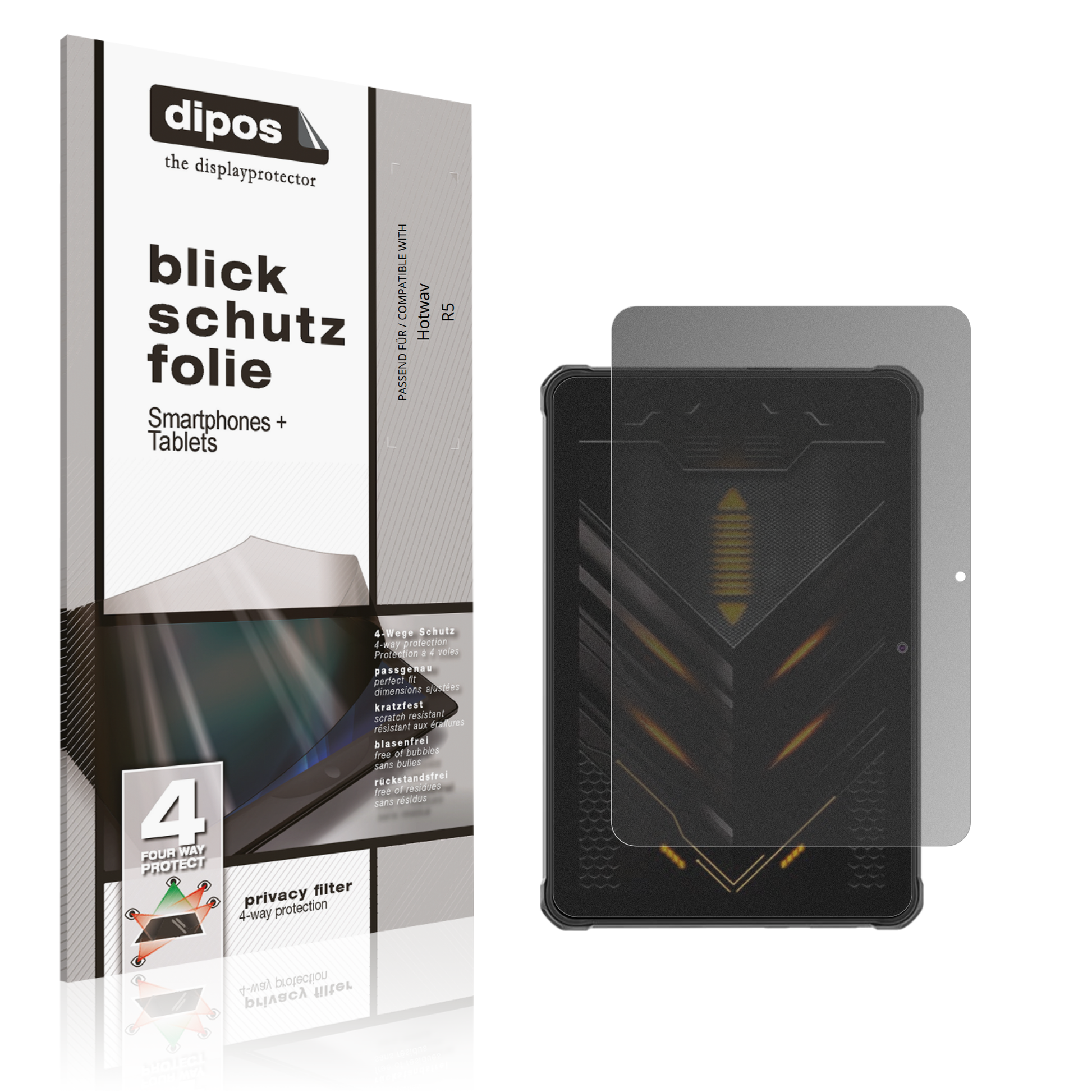 Blickschutzfolie von dipos passend für Hotwav R5, präziser Zuschnitt und blasenfrei montiert