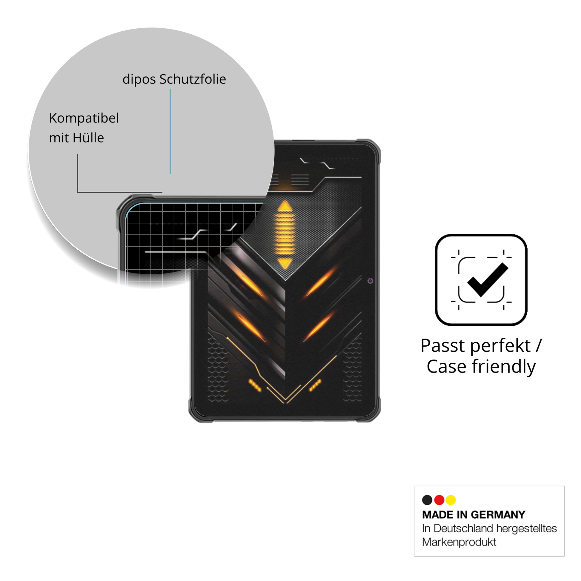Schutzfolie mit optimaler Passform, zur Verwendung mit Hüllen geeignet