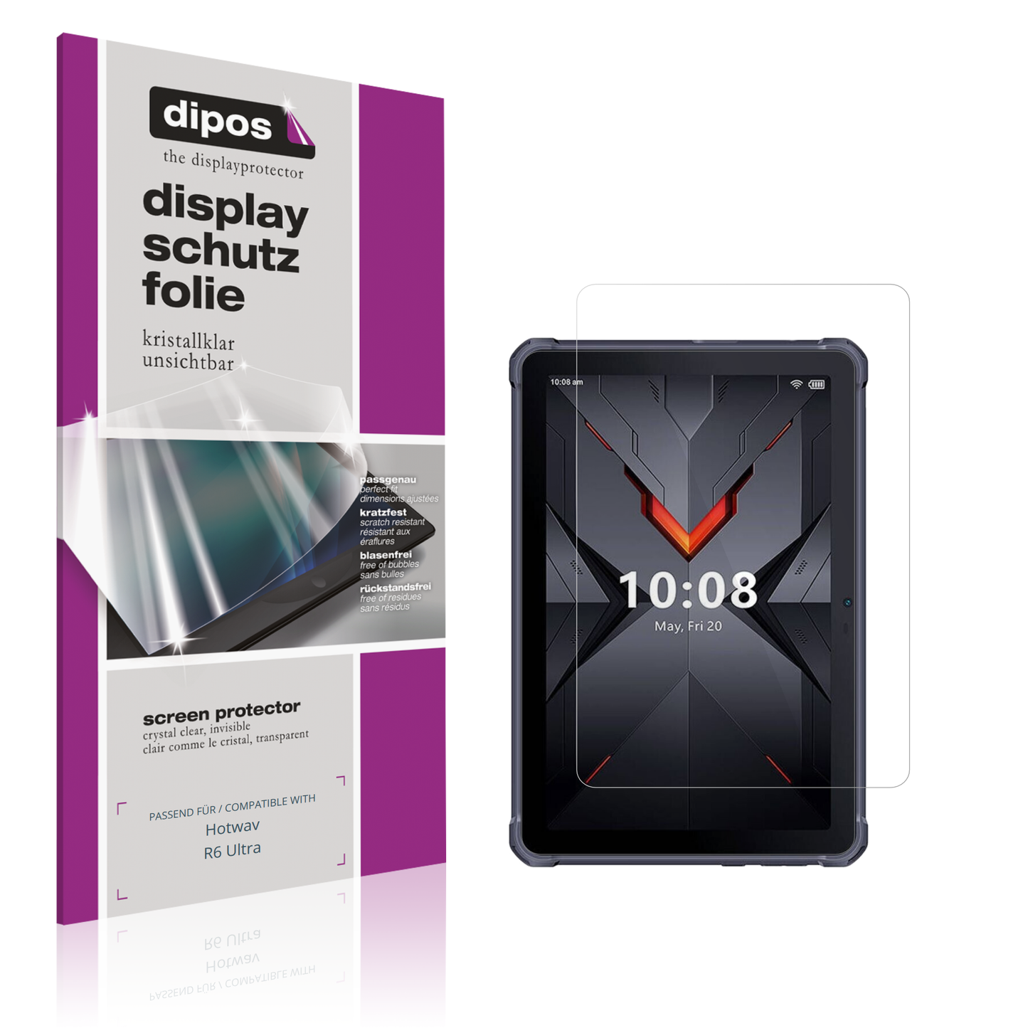 Klare Displayschutzfolie von dipos passend für Hotwav R6 Ultra, präziser Zuschnitt und blasenfrei montiert