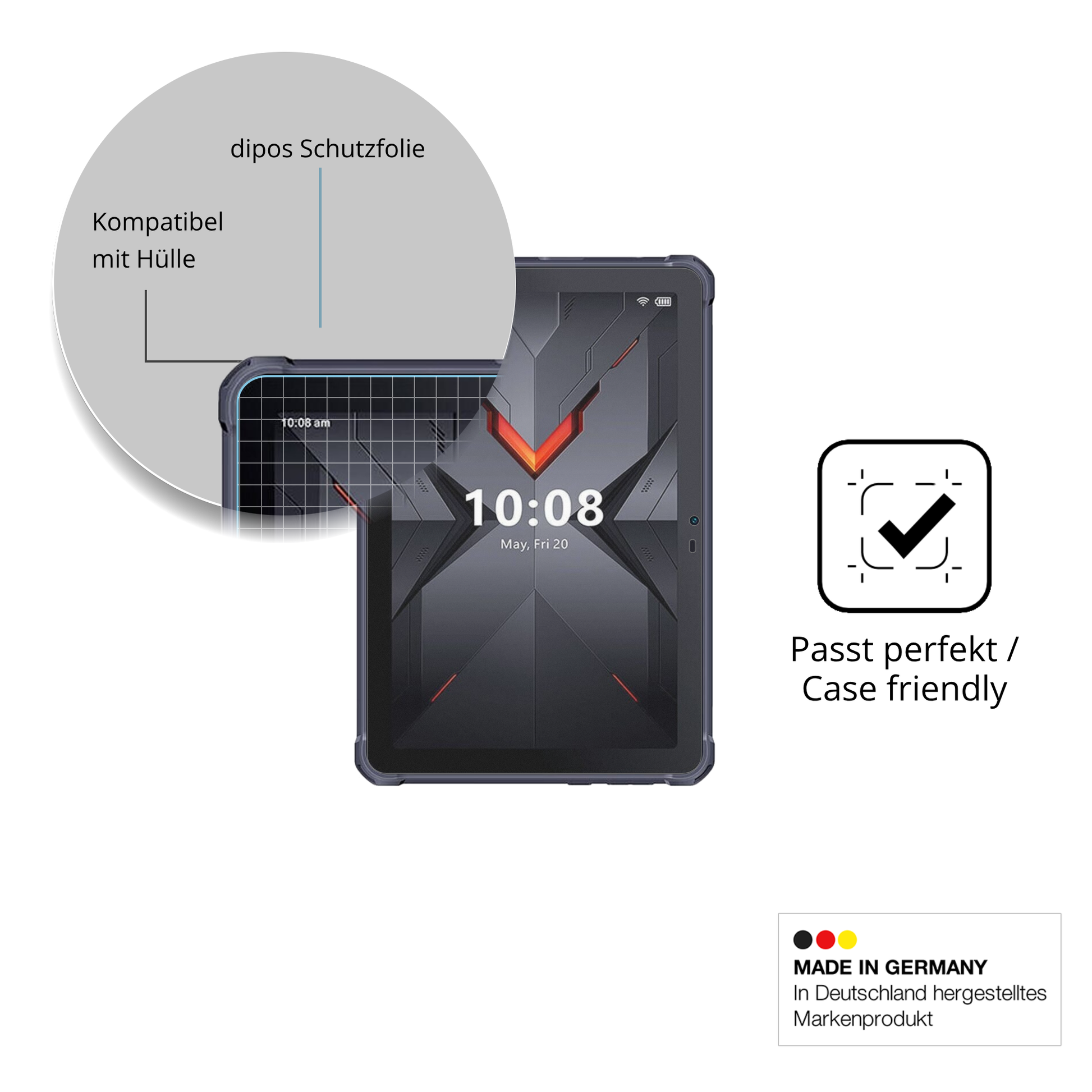Schutzfolie mit optimaler Passform, zur Verwendung mit Hüllen geeignet