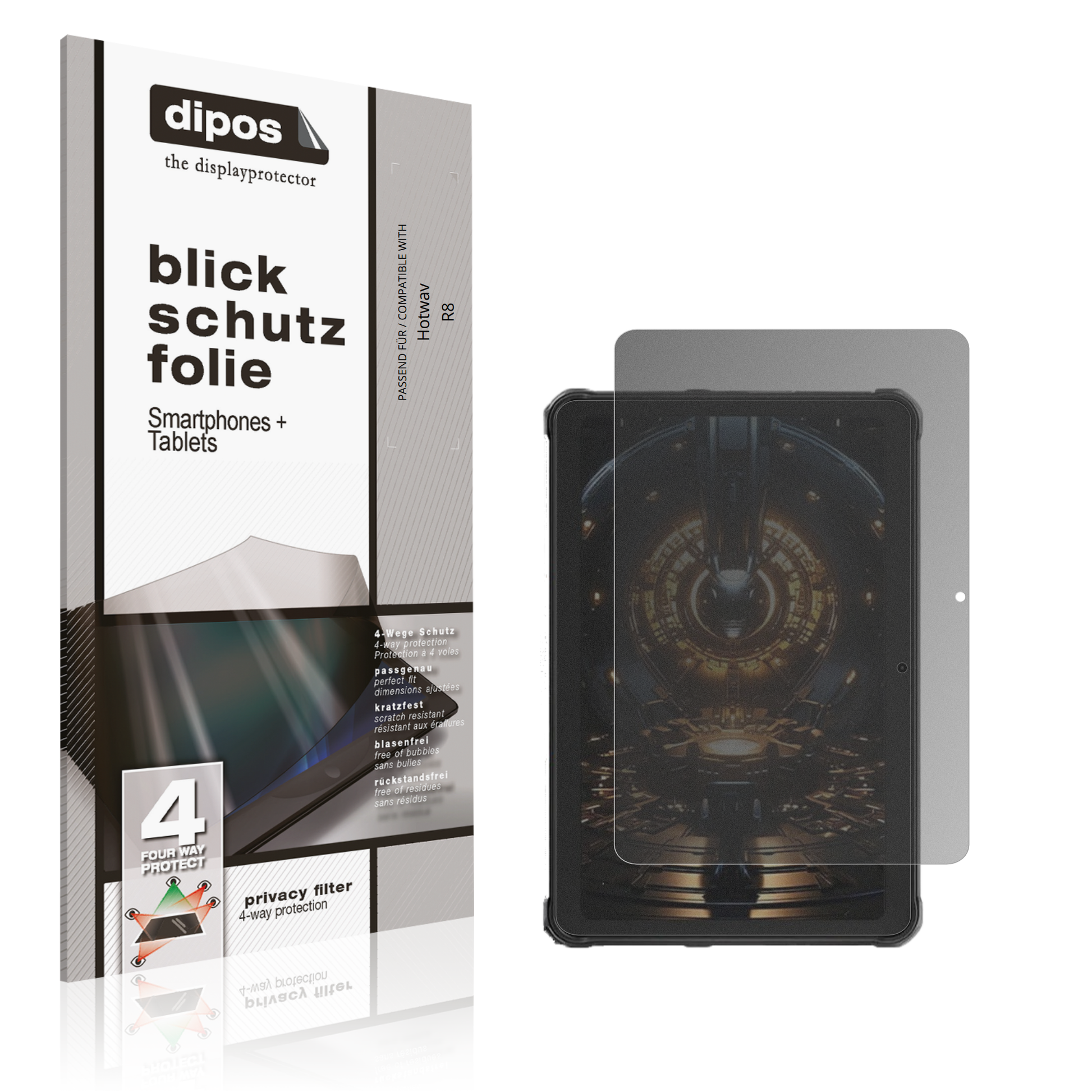 Blickschutzfolie von dipos passend für Hotwav R8, präziser Zuschnitt und blasenfrei montiert