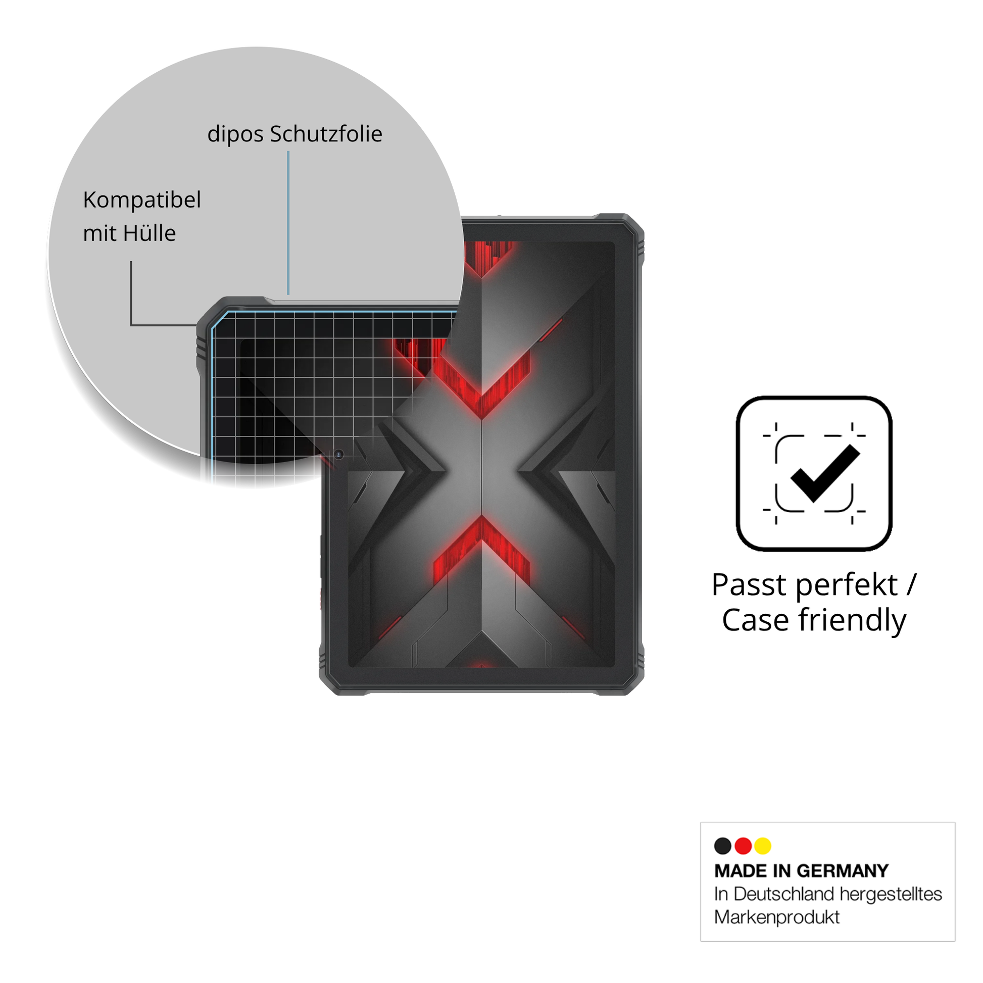 Schutzfolie mit optimaler Passform, zur Verwendung mit Hüllen geeignet