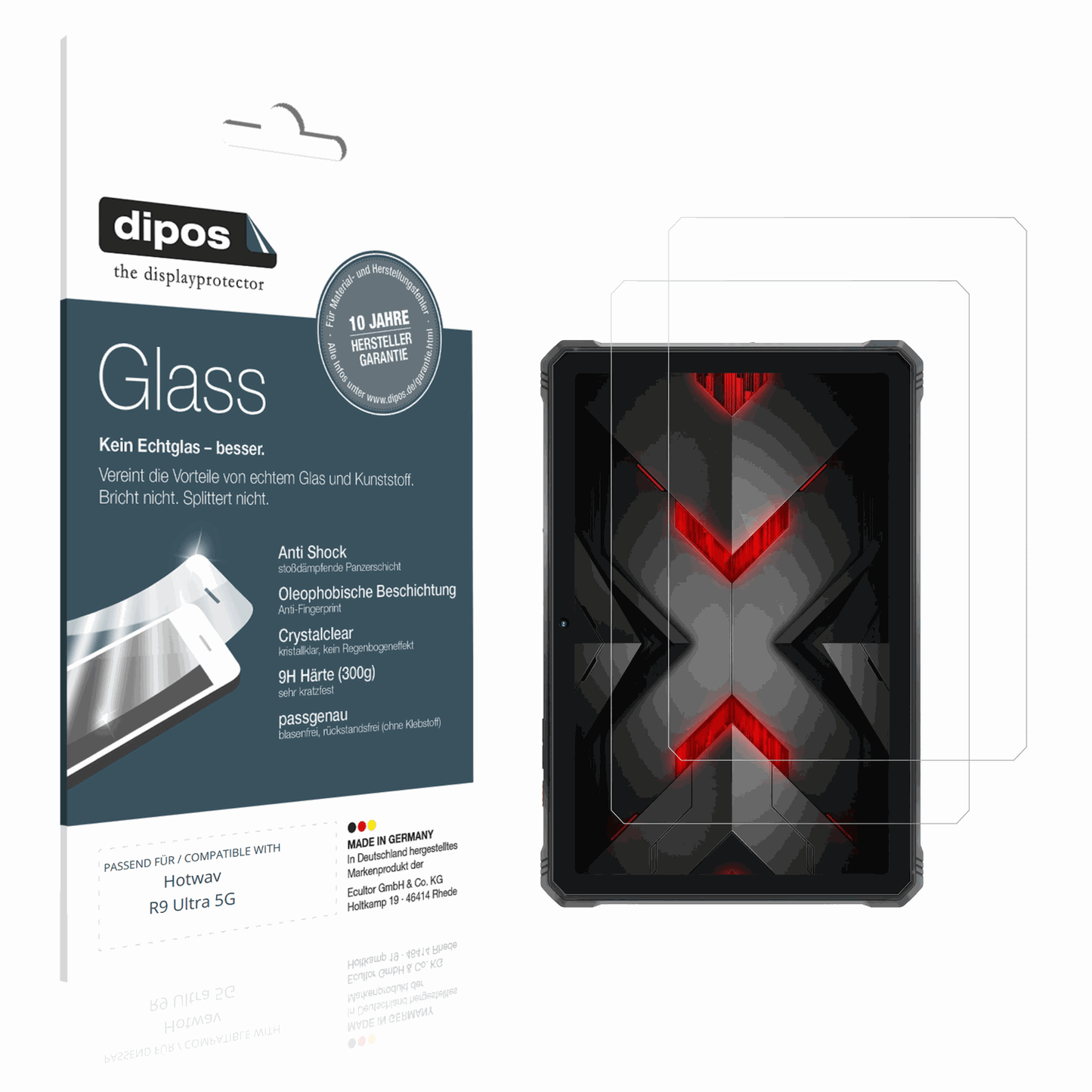 Klare Displayschutzfolie von dipos passend für Hotwav R9 Ultra 5G, 9H kratzfest und blasenfrei montiert