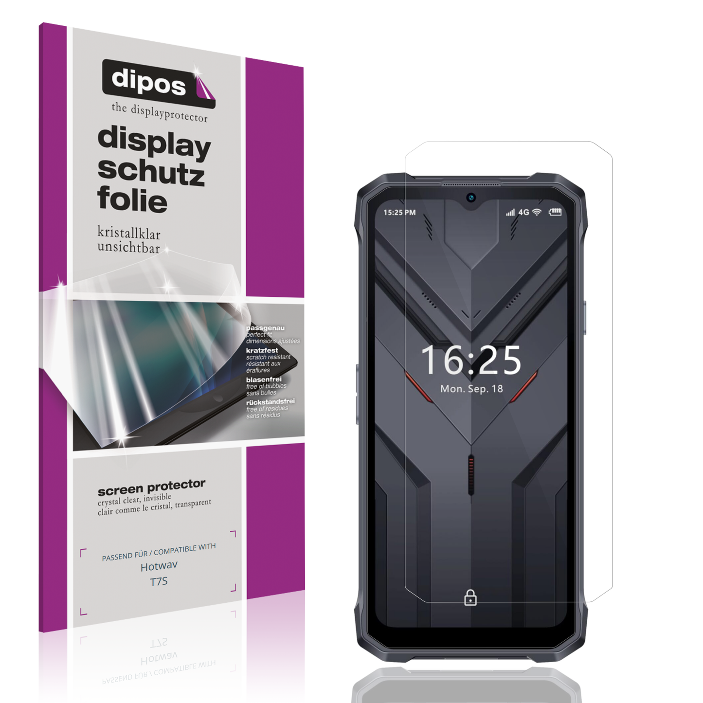 Klare Displayschutzfolie von dipos passend für Hotwav T7S, präziser Zuschnitt und blasenfrei montiert