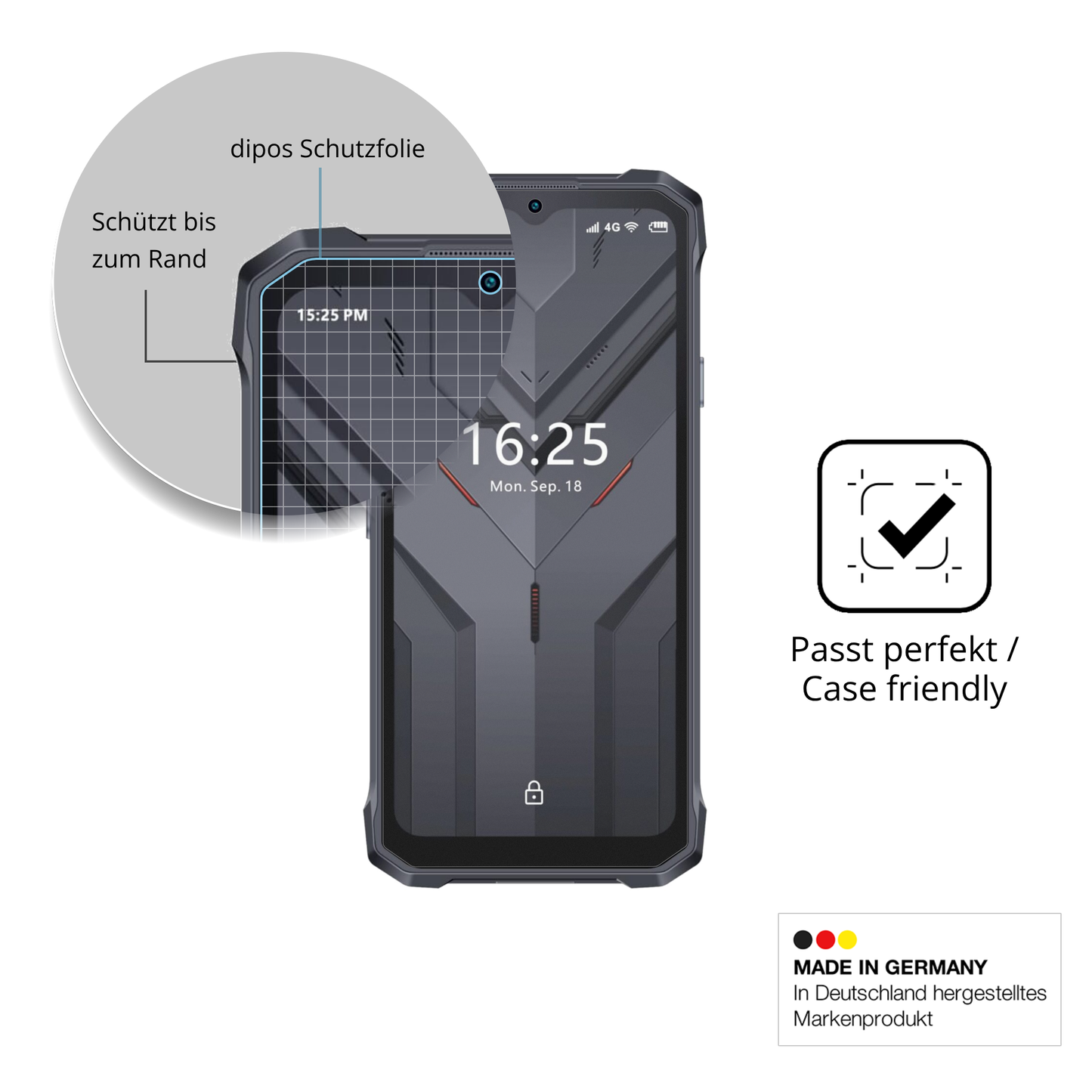 Schutzglasfolie mit optimaler Passform, zur Verwendung mit Hüllen geeignet