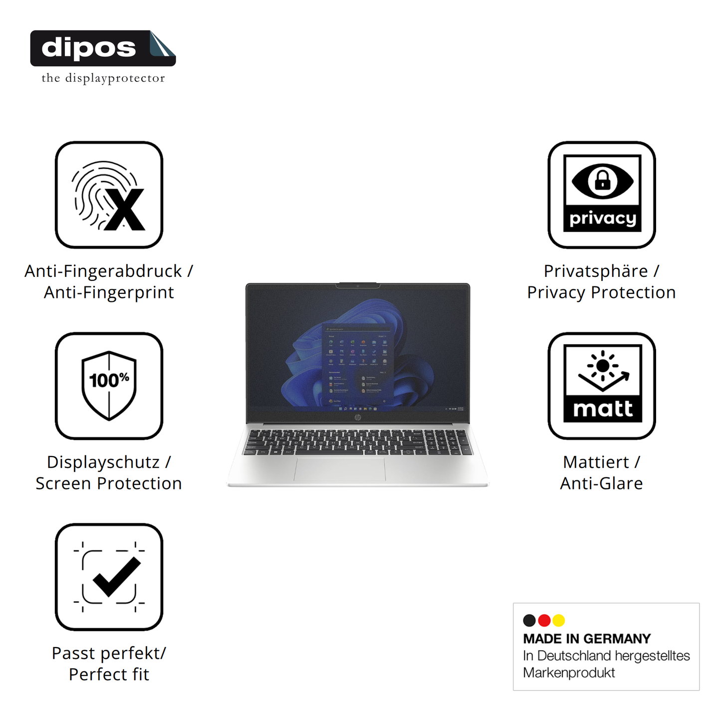 Privatsphäre-Schutz durch Sichtschutz-Folie passend zugeschnitten für HP 250 G10