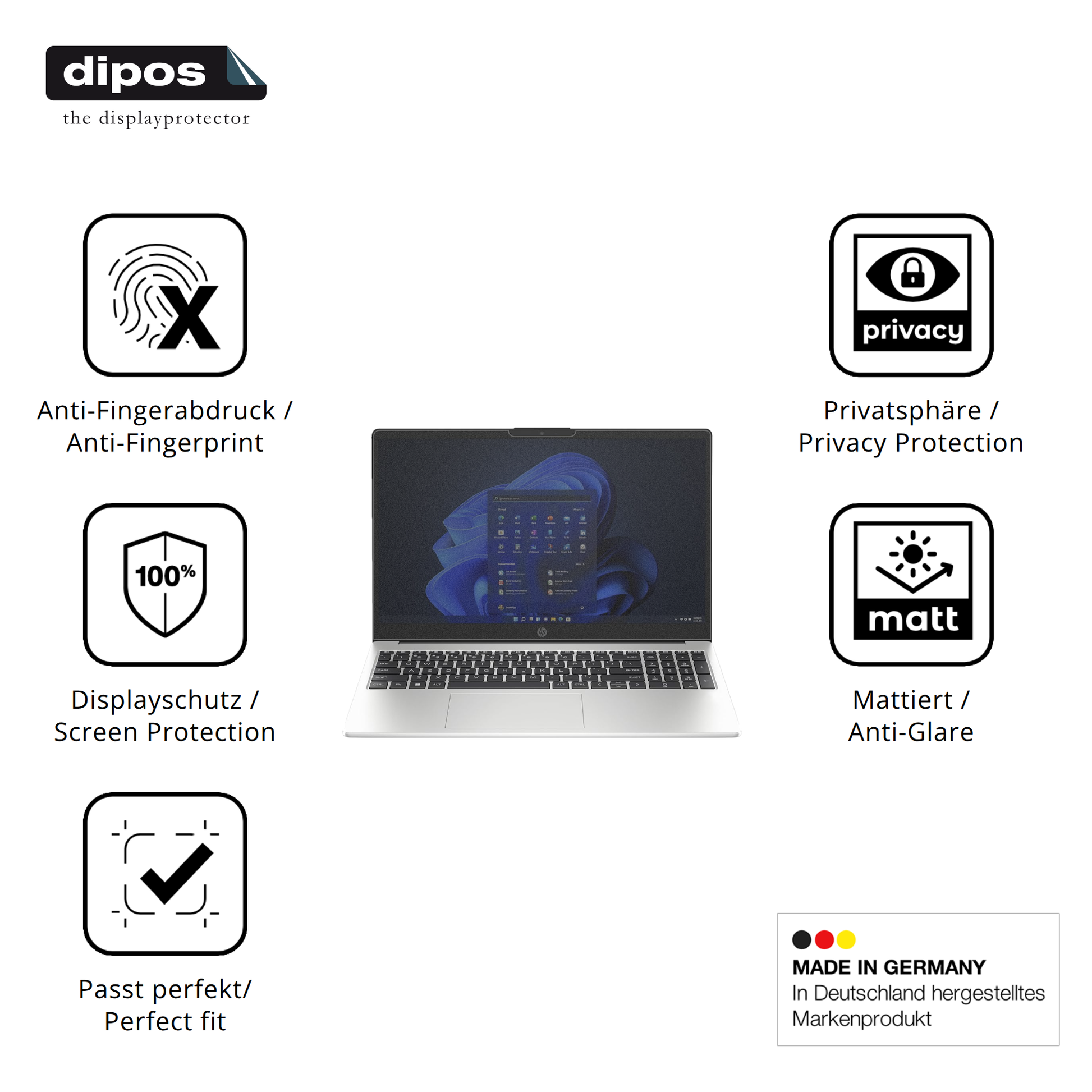 Privatsphäre-Schutz durch Sichtschutz-Folie passend zugeschnitten für HP 250 G10
