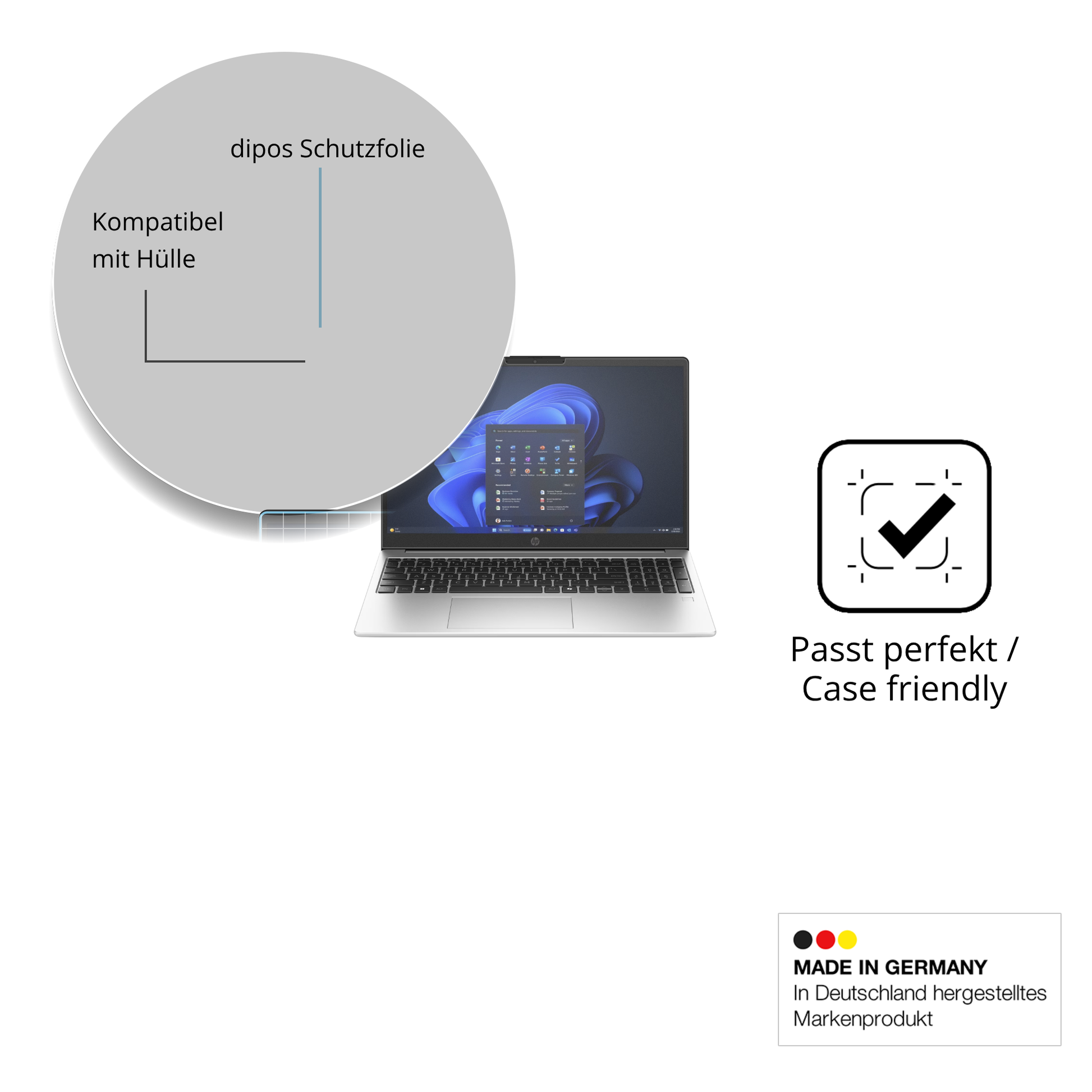Schutzfolie mit optimaler Passform, zur Verwendung mit Hüllen geeignet
