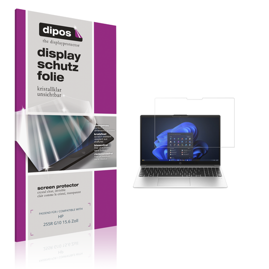 Klare Displayschutzfolie von dipos passend für HP 255R G10 15.6 Zoll, präziser Zuschnitt und blasenfrei montiert
