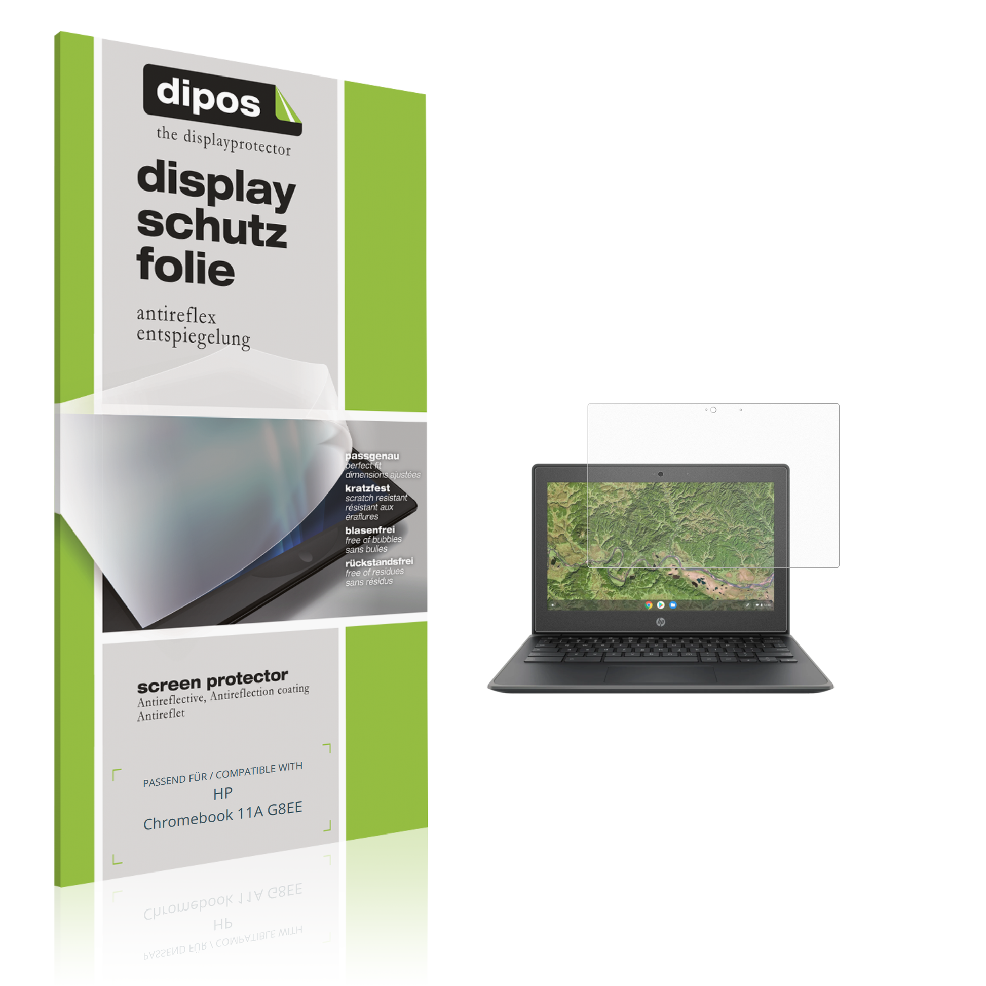 Matte Displayschutzfolie von dipos passend für HP Chromebook 11A G8EE, präziser Zuschnitt und blasenfrei montiert