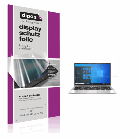 Klare Displayschutzfolie von dipos passend für HP EliteBook 840 G8 14 Zoll, präziser Zuschnitt und blasenfrei montiert