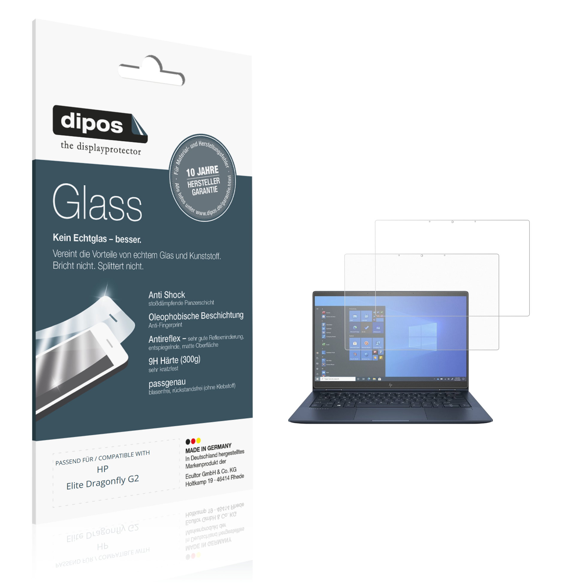 Matte Displayschutzfolie von dipos passend für HP Elite Dragonfly G2, 9H kratzfest und blasenfrei montiert