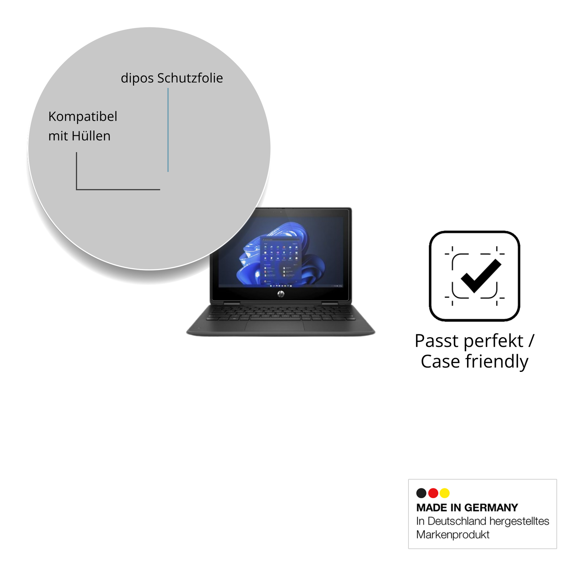 Schutzfolie mit optimaler Passform, zur Verwendung mit Hüllen geeignet