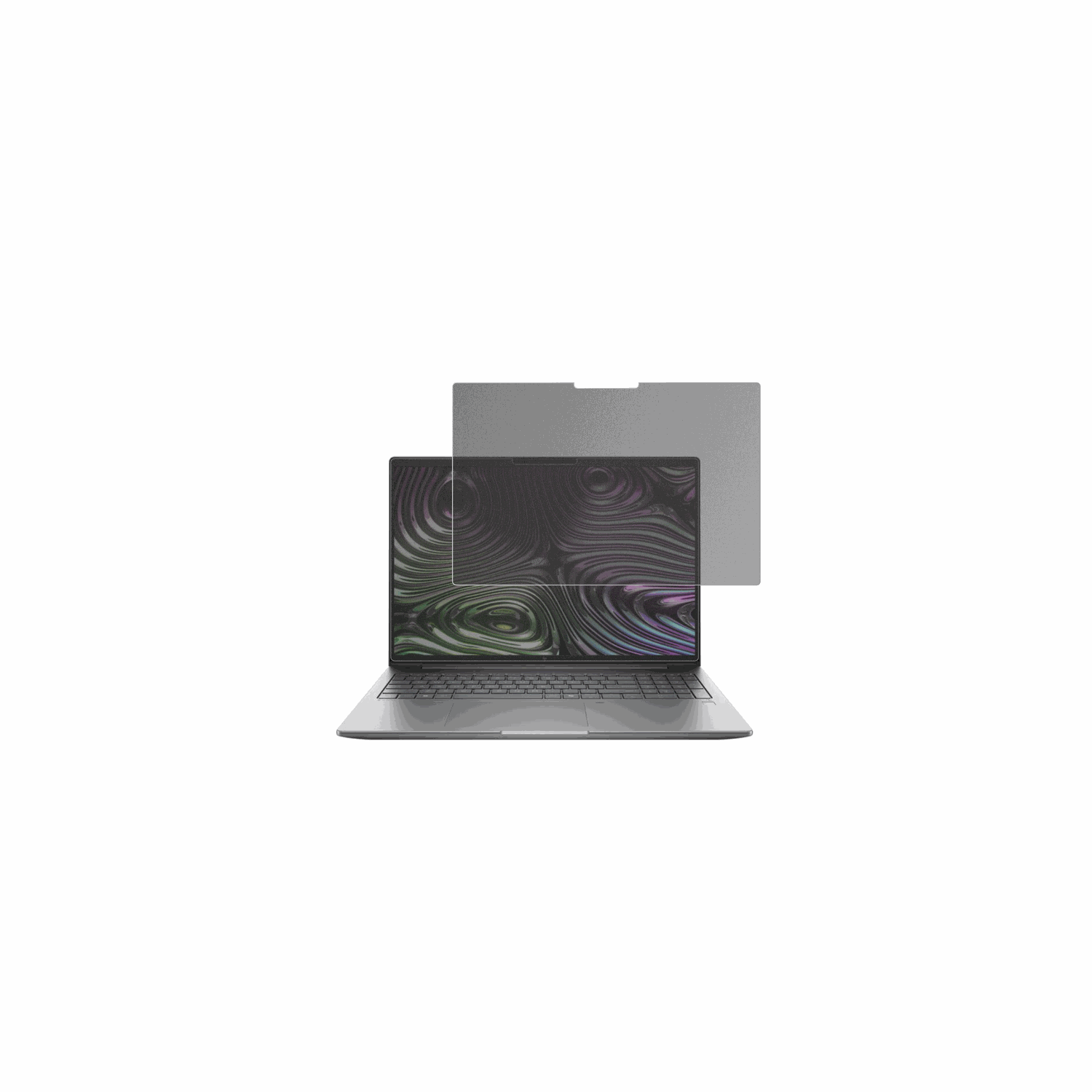 HPIntel Core Ultra 7 255H mit aufgebrachtem dipos Displayschutz, der seitliche Einblicke blockiert