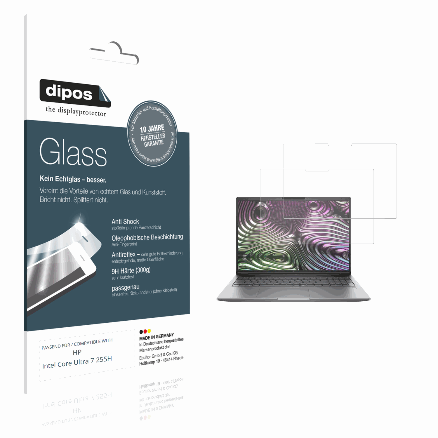 Matte Displayschutzfolie von dipos passend für HP Intel Core Ultra 7 255H, 9H kratzfest und blasenfrei montiert