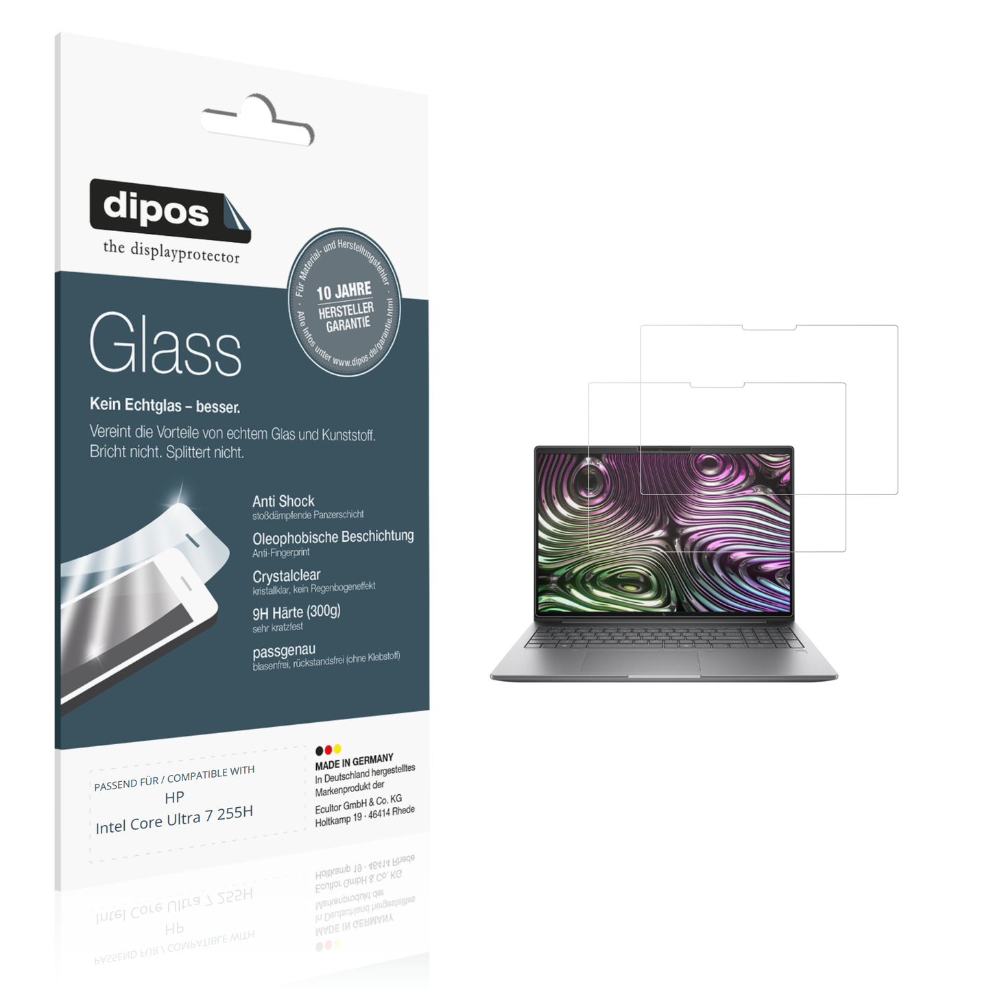 Klare Displayschutzfolie von dipos passend für HP Intel Core Ultra 7 255H, 9H kratzfest und blasenfrei montiert