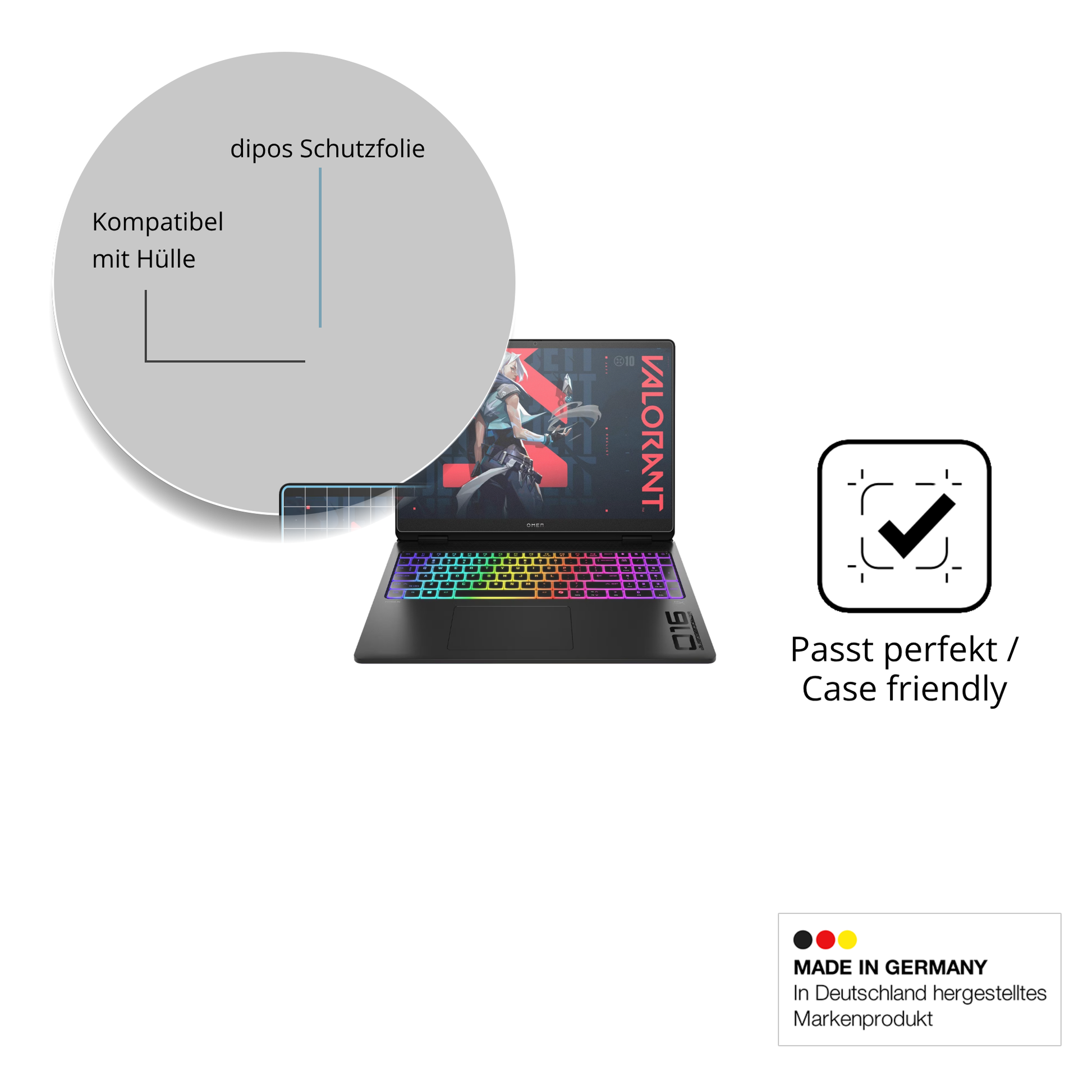Schutzfolie mit optimaler Passform, zur Verwendung mit Hüllen geeignet