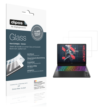 Klare Displayschutzfolie von dipos passend für hpomen max 16 zoll, 9H kratzfest und blasenfrei montiert