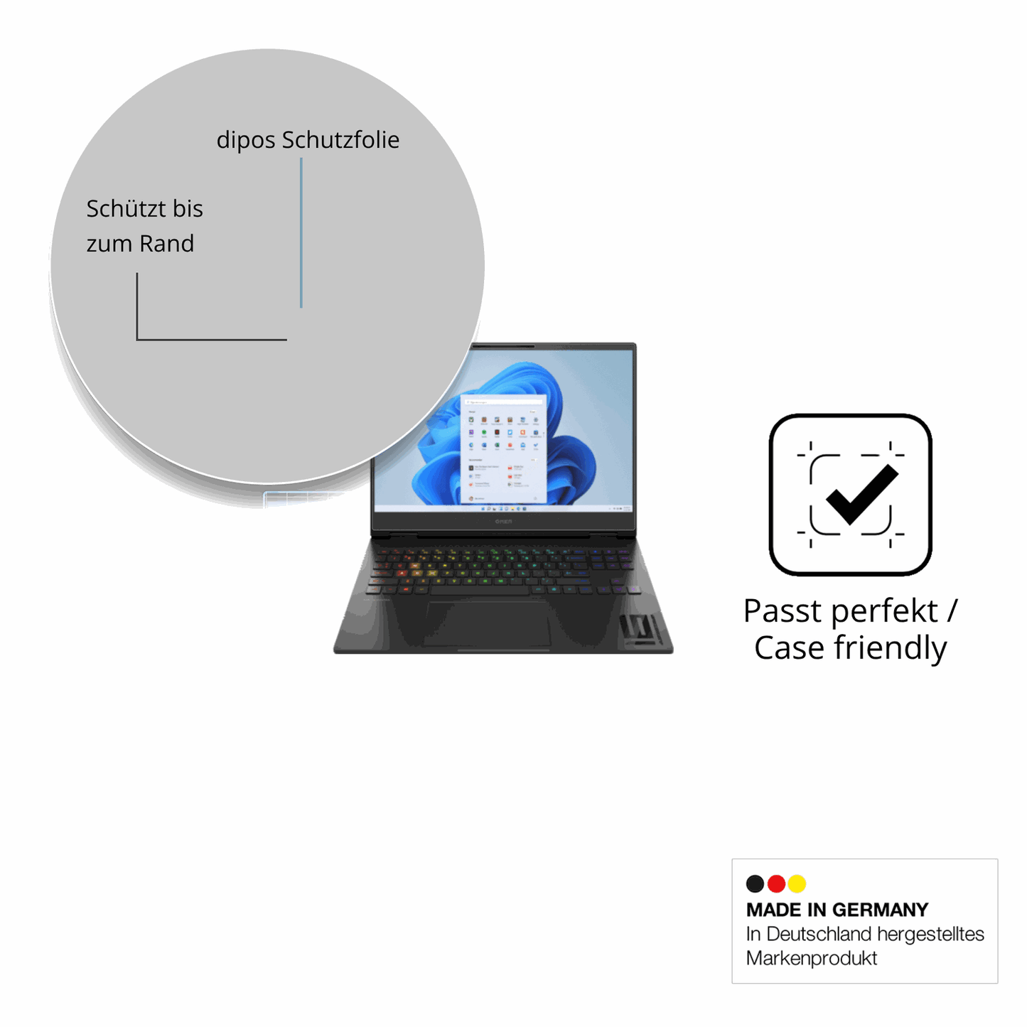 Schutzglasfolie mit optimaler Passform, zur Verwendung mit Hüllen geeignet
