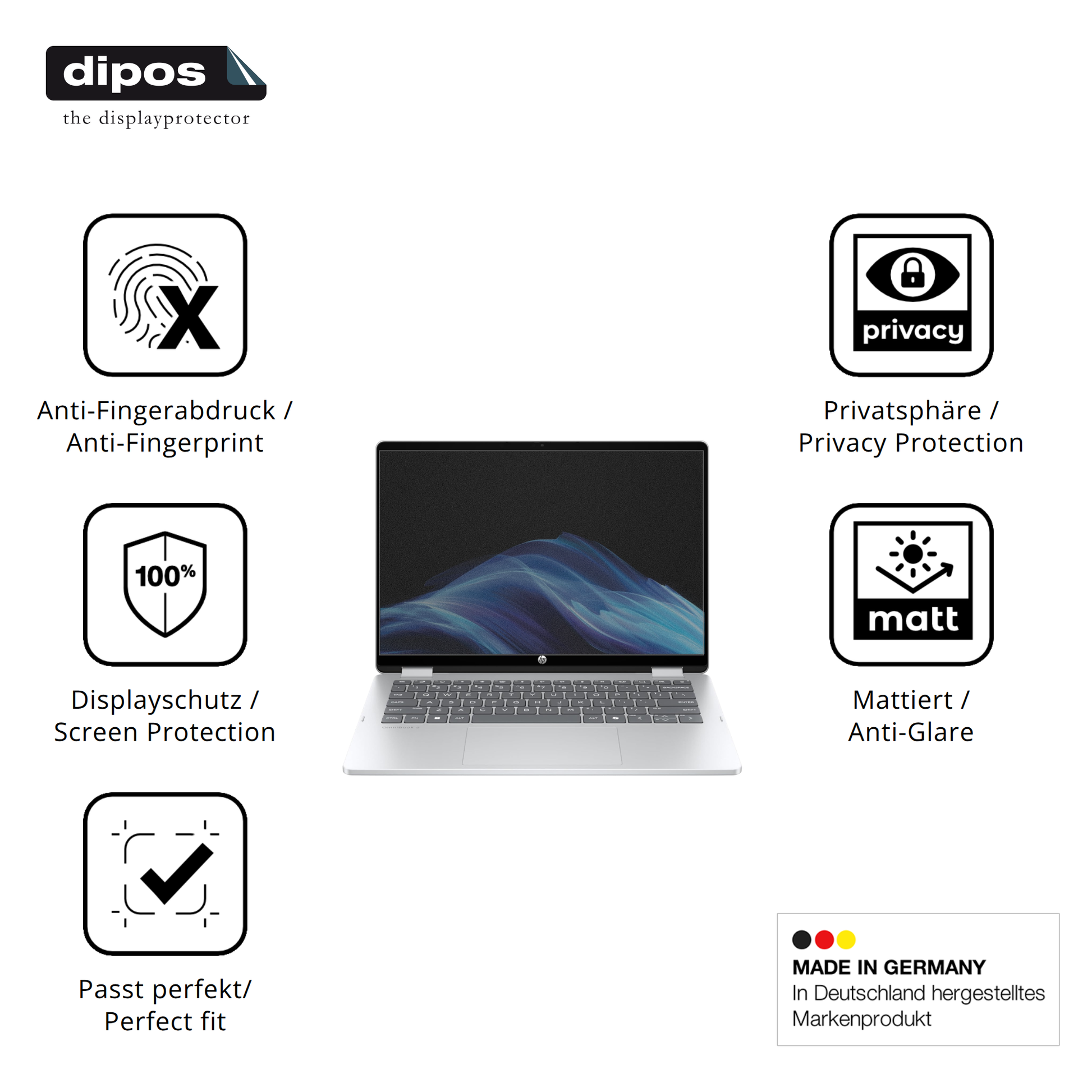 Privatsphäre-Schutz durch Sichtschutz-Folie passend zugeschnitten für HP OmniBook 5 Flip 14-FP0254ng