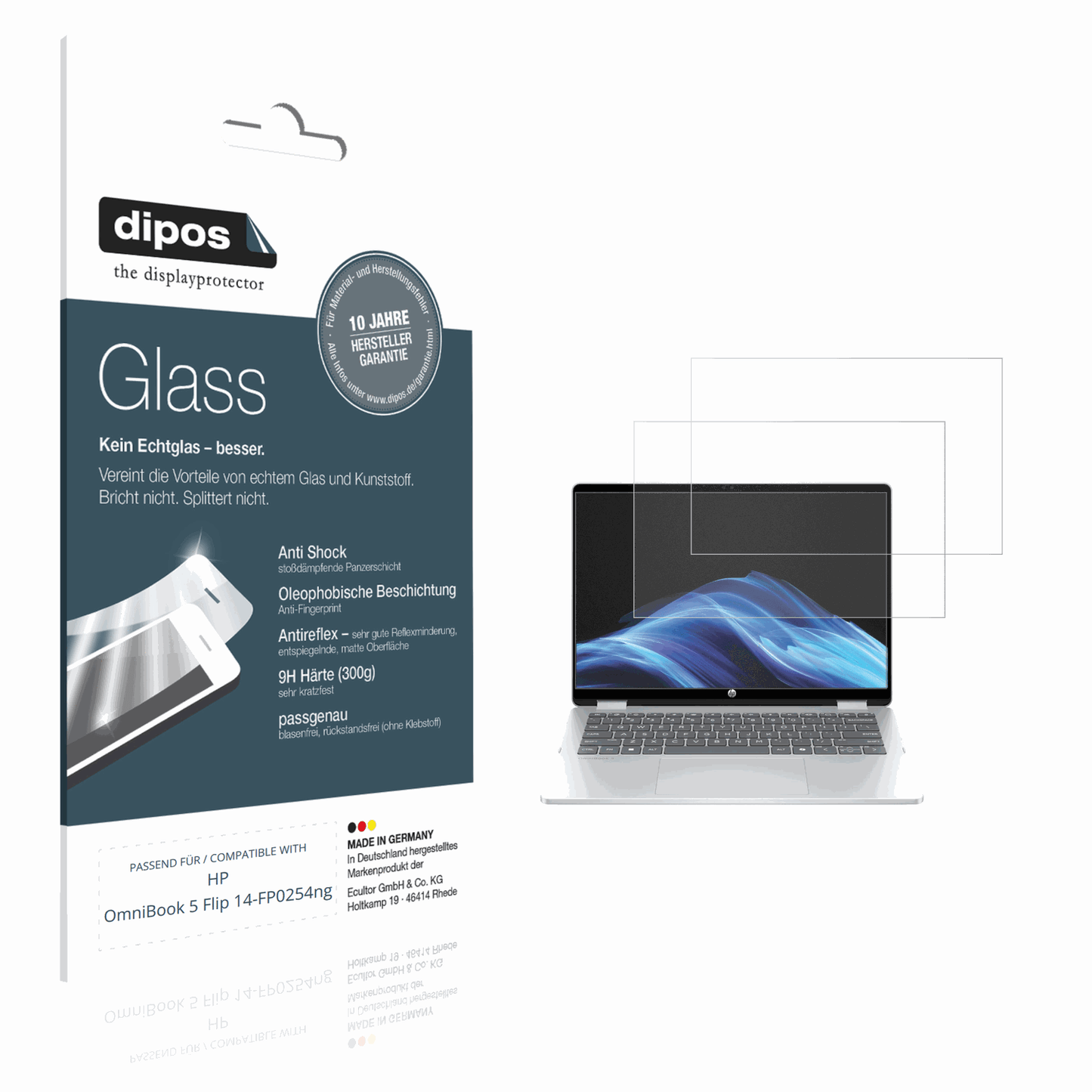Matte Displayschutzfolie von dipos passend für HP OmniBook 5 Flip 14-FP0254ng, 9H kratzfest und blasenfrei montiert