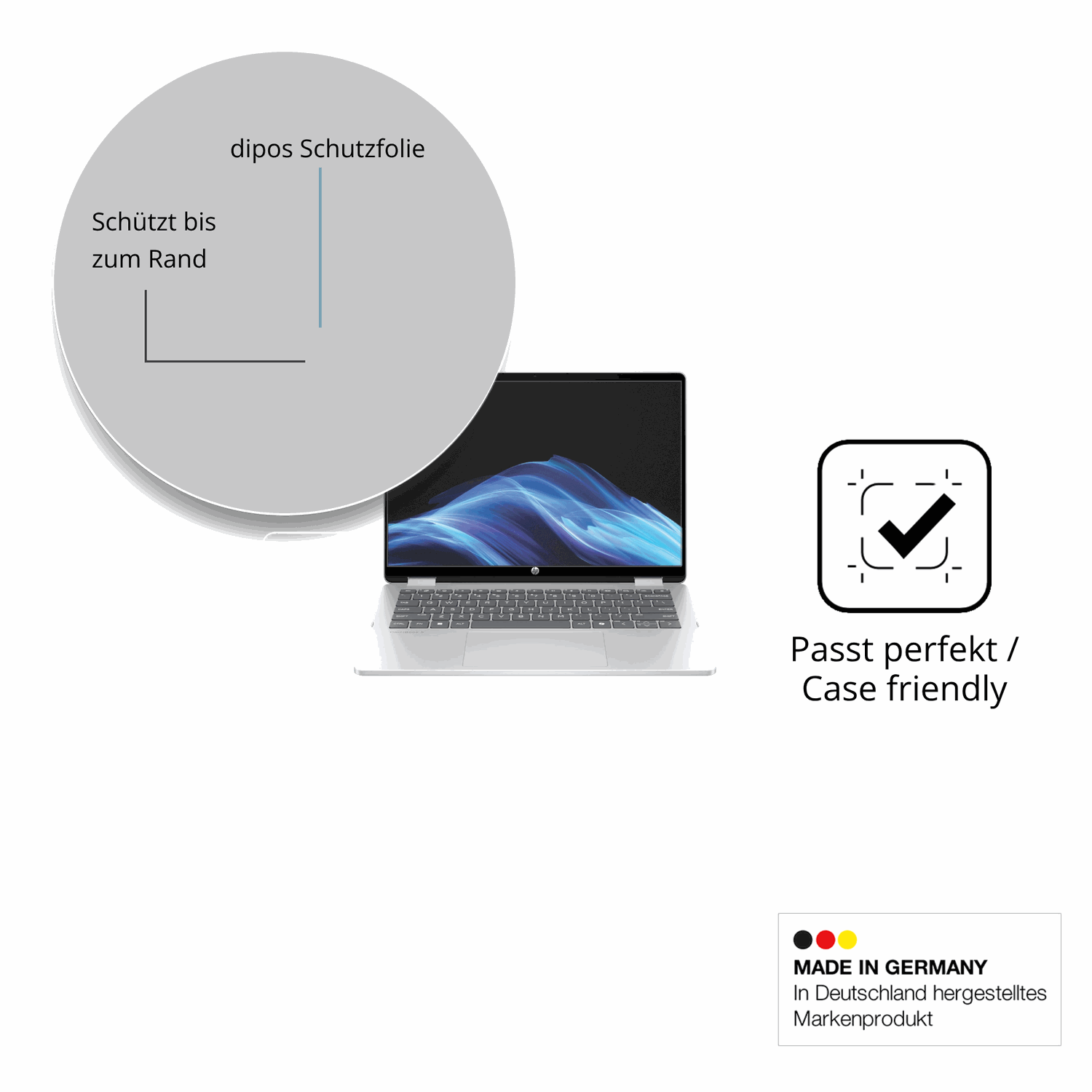 Schutzglasfolie mit optimaler Passform, zur Verwendung mit Hüllen geeignet