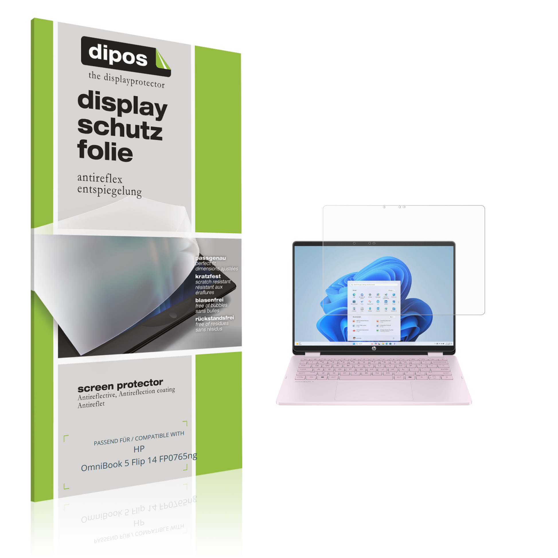 Matte Displayschutzfolie von dipos passend für HP OmniBook 5 Flip 14 FP0765ng, präziser Zuschnitt und blasenfrei montiert