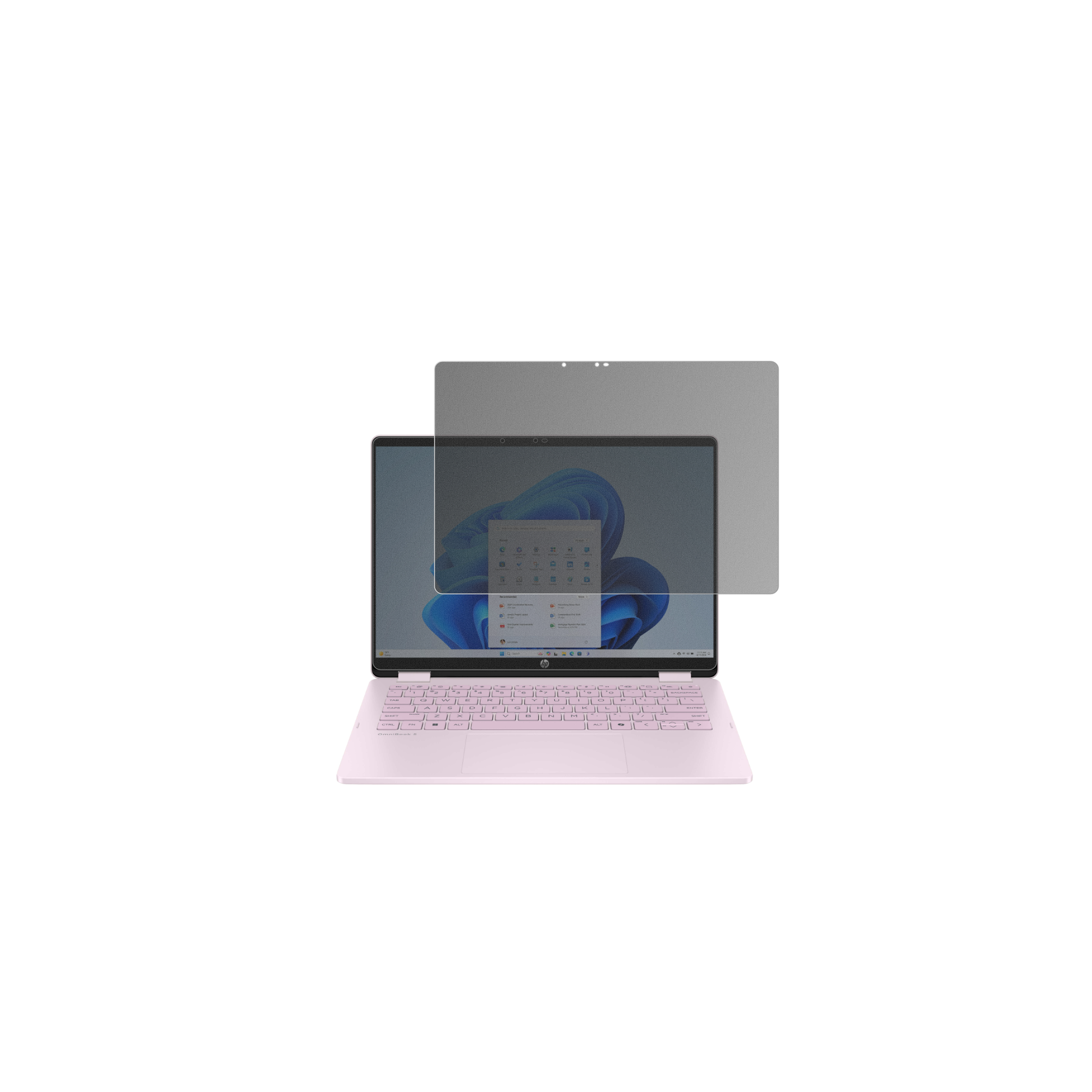 HPOmniBook 5 Flip 14 FP0765ng mit aufgebrachtem dipos Displayschutz, der seitliche Einblicke blockiert