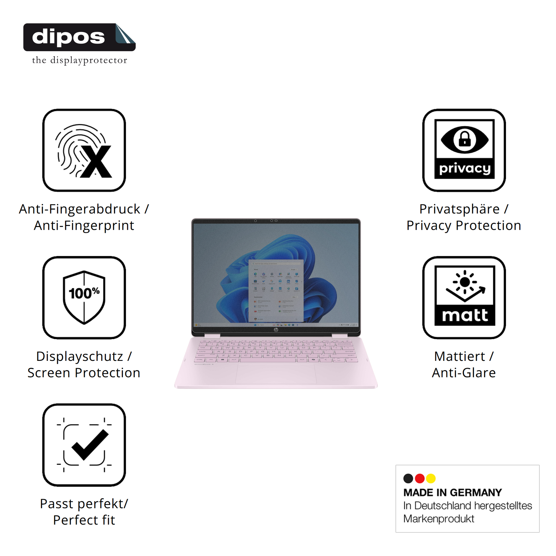 Privatsphäre-Schutz durch Sichtschutz-Folie passend zugeschnitten für HP OmniBook 5 Flip 14 FP0765ng